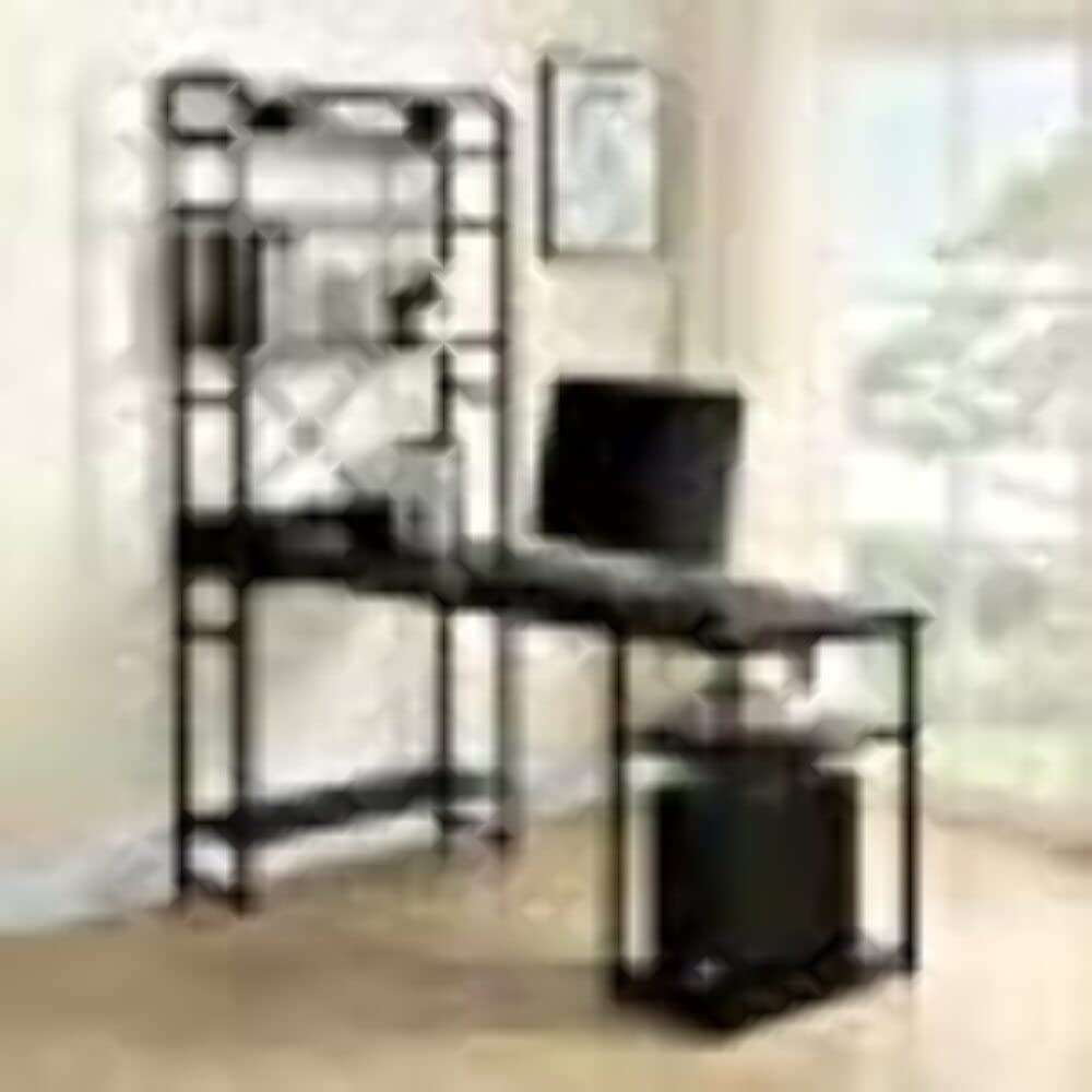 Modern Home Office Computer Desk with 5-Tier Bookshelf & 2 Storage Shelves - Large Writing Workstation for Study & Work - Space Saving Black Office Furniture for Small Spaces & Home Offices