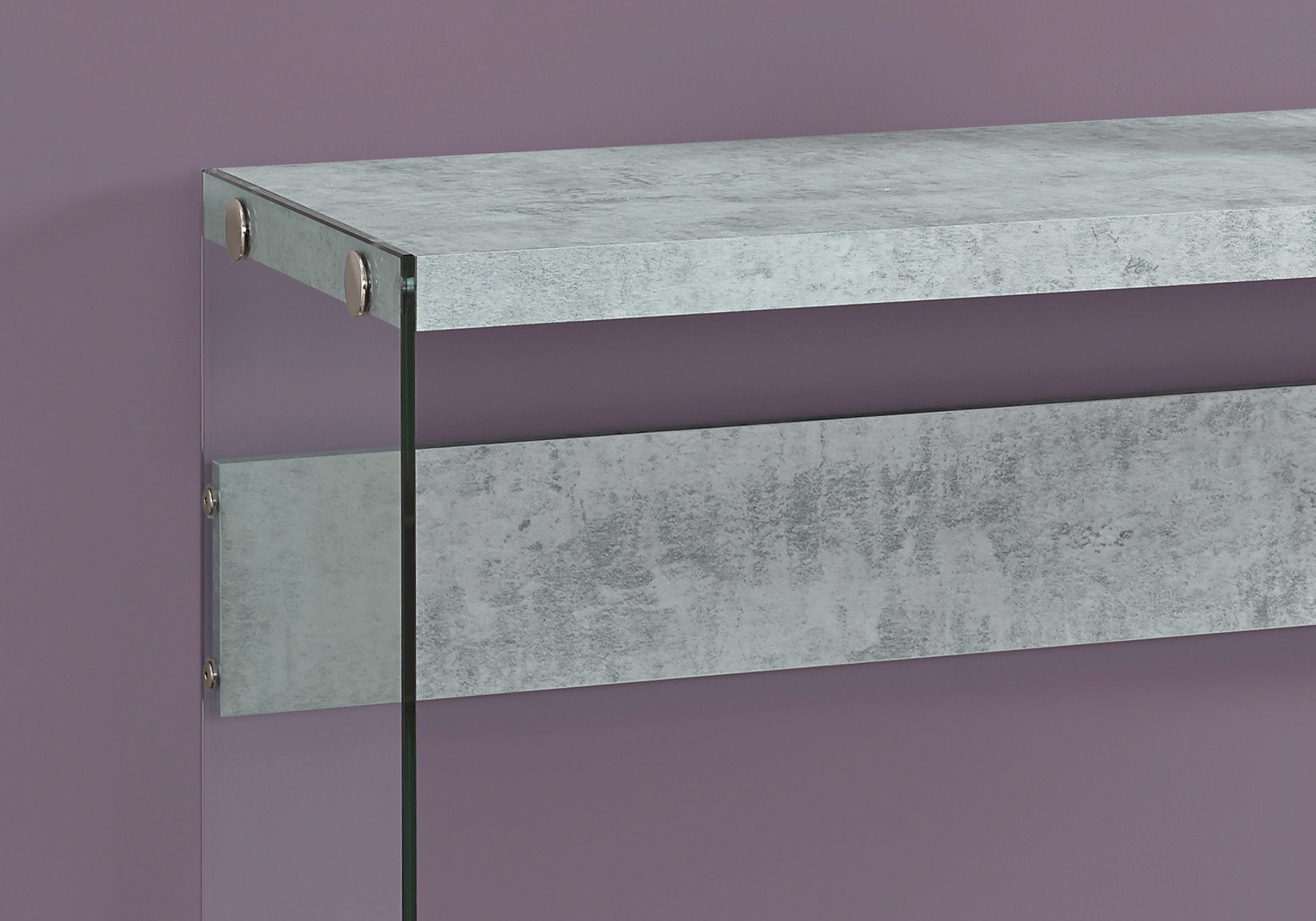 Modern Accent Table 44L with Grey Cement Base & Tempered Glass Top - Perfect for Living Room, Bedroom, or Office Decor