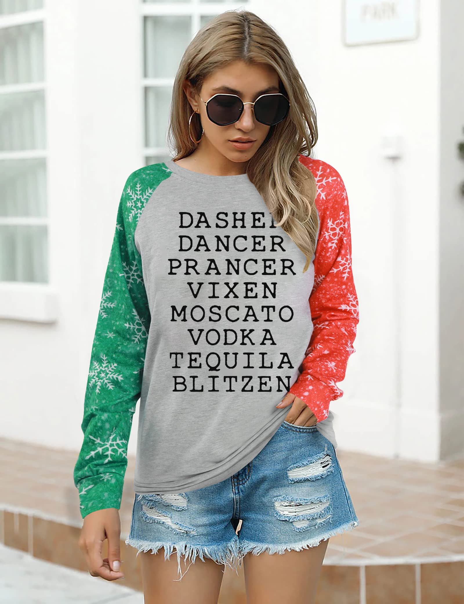 Women's Reindeer Christmas Long Sleeve Shirts - Merry Bright Holiday Sweatshirt & Dasher T-Shirts for Festive Outfits | Perfect for Holiday Parties, Family Gatherings & Christmas Photos