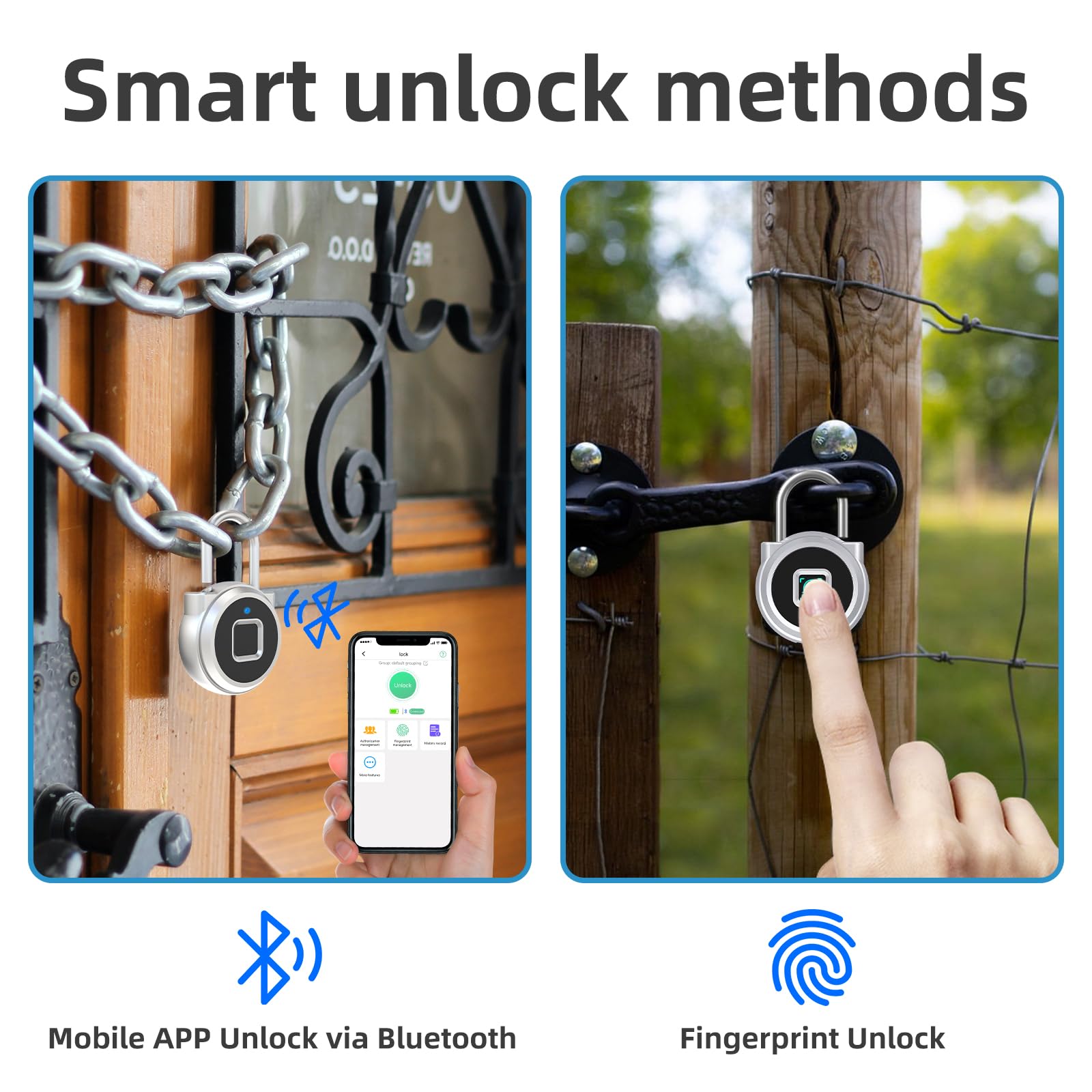 Smart Fingerprint Padlock - Keyless Bluetooth Lock for Gym, Luggage & Storage
