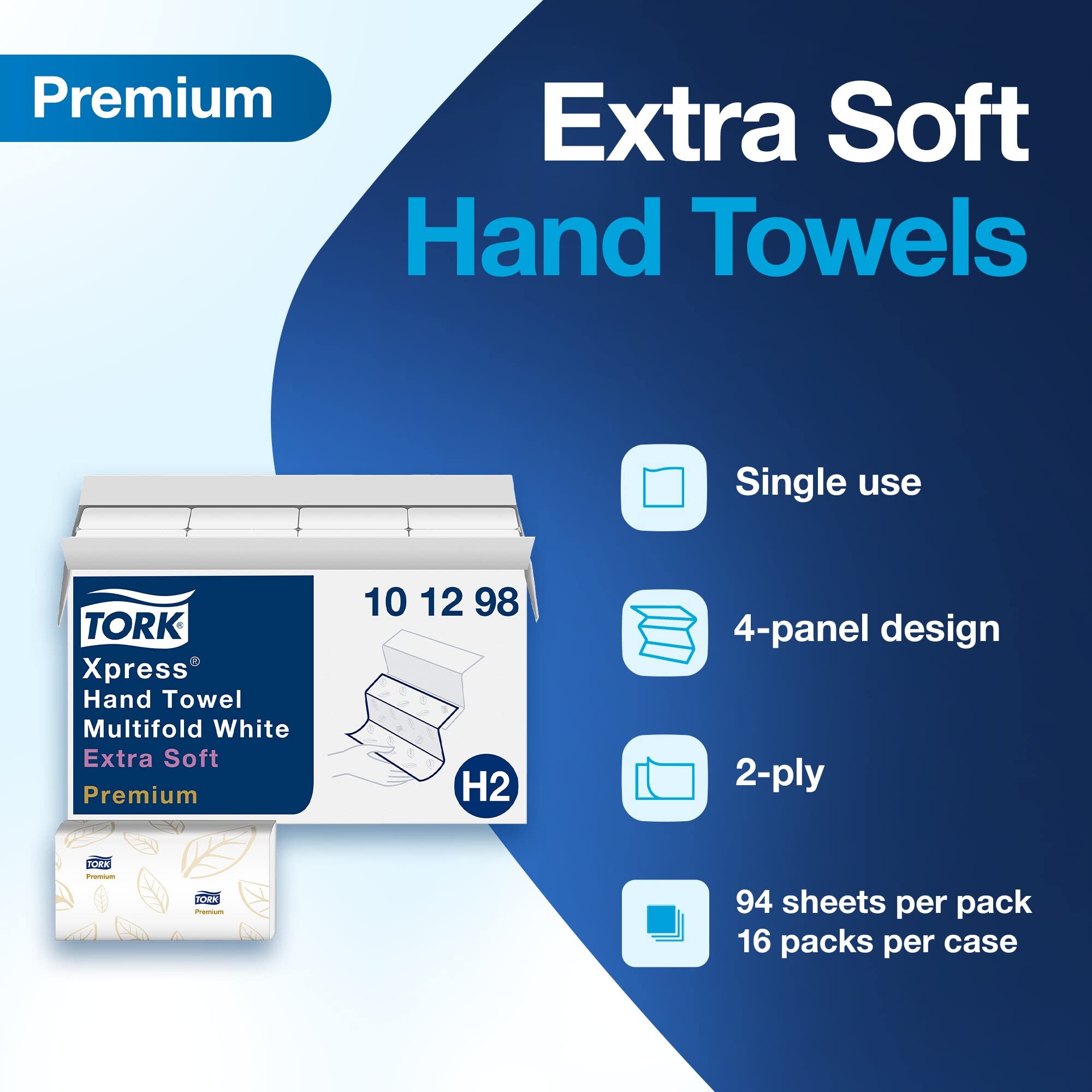 Tork Xpress Paper Towel Dispenser & Extra Soft Multifold Hand Towels - White with Blue Leaf Print | Commercial & Home Kitchen Use | High-Capacity & Hygienic Solution for Restaurants, Offices & Bathrooms