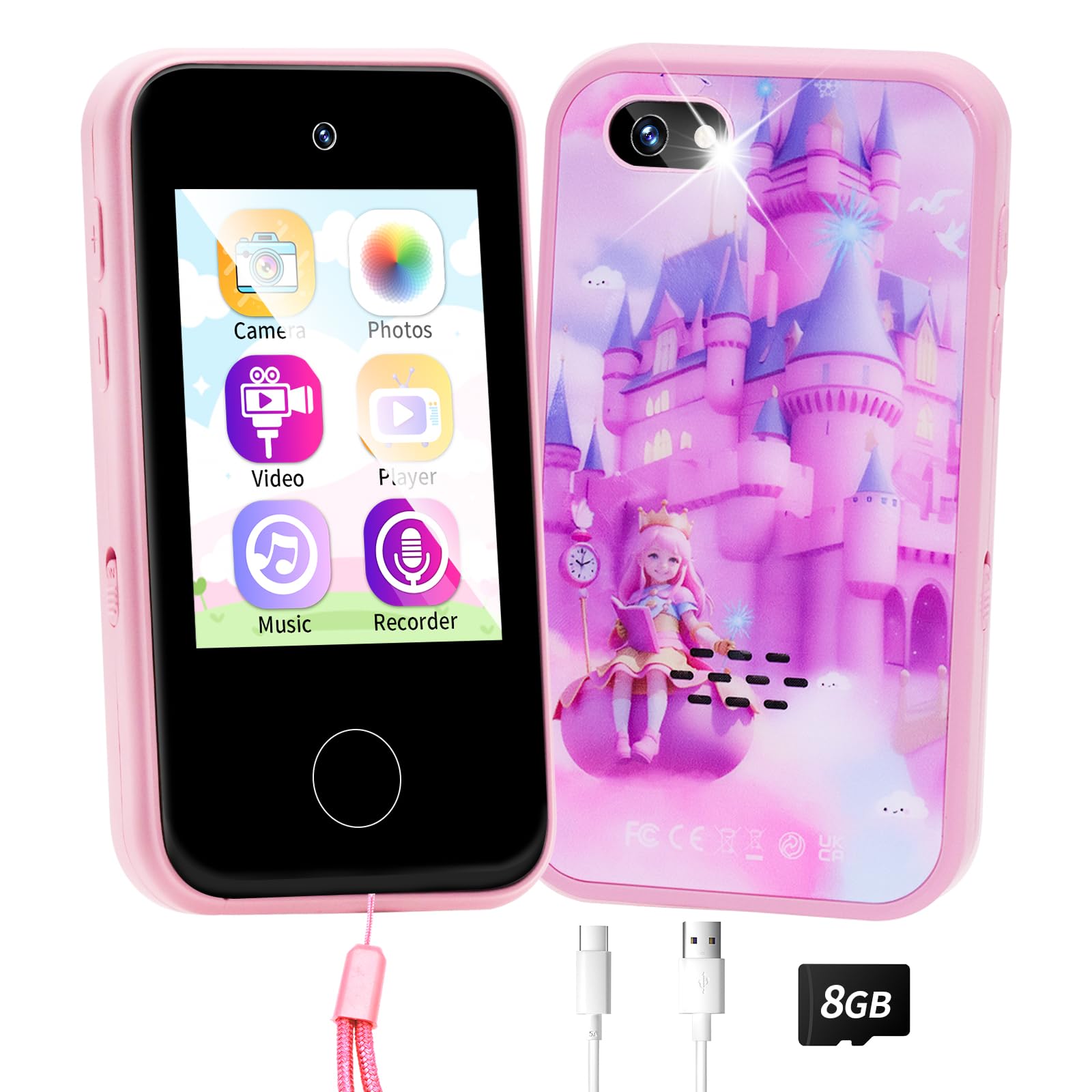 Best Toddler Learning Phone for Kids Age 3-8 - Educational Play Toy with Games, Camera, Alarm & Stories - 8GB SD Card Included - Perfect Christmas/Birthday Gift for Boys & Girls (Pink Castle) - Ideal for Early Learning, Pretend Play & Travel Entertainment