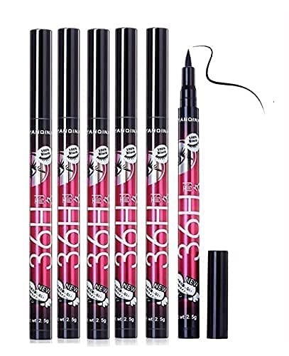 KAARM 36H Waterproof Liquid Eyeliner - Ultra-Precision Long Lasting Eyeliner Pencil, Smudge Proof & Water Resistant (Black, 6 Pack) for Party, Wedding, Daily Makeup & Professional Use