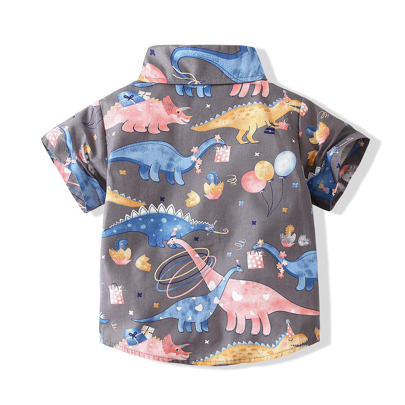 **Boys' Short Sleeve Dinosaur Hawaiian Shirt - Fun Tropical Button Down T-Shirt for Kids | Beach Party, Summer Vacation & Casual Wear**