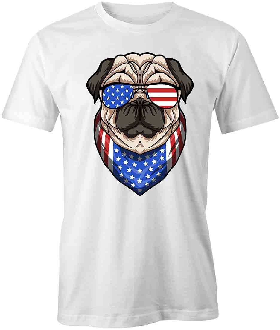 Pug American Flag Graphic T-Shirt - Patriotic Dog Lover Tee for Men & Women | Soft Cotton White Printed Shirt | Perfect for 4th of July, Memorial Day & Casual Wear