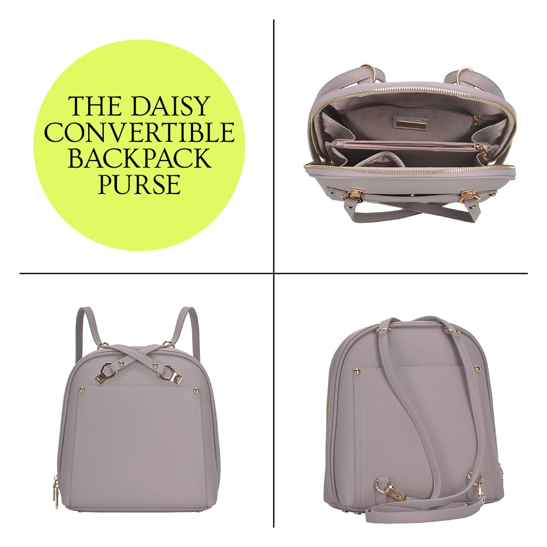 Miztique The Daisy Convertible Backpack Purse for Women - Soft Vegan Leather Shoulder Bag & Backpack (Lilac, 10.5x4x11.5 inches) | Stylish Crossbody Purse for Work, Travel & Everyday Use