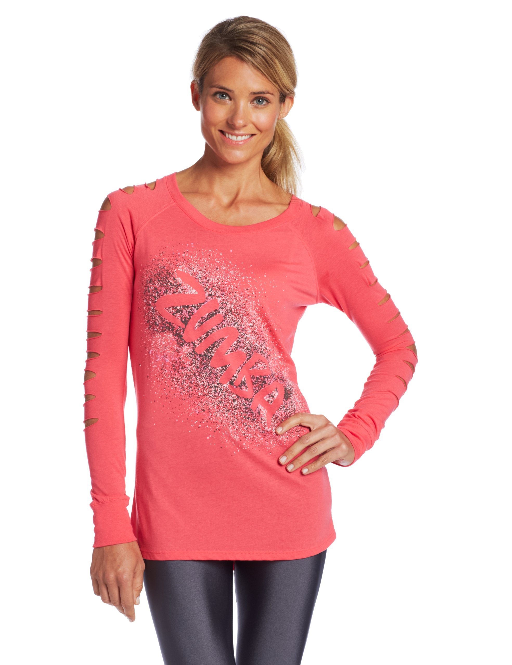 Zumba Fitness Women's Air-Glow Slashed Sleeve Workout Top - Breathable & Stylish Dancewear for Zumba Classes, Yoga & Gym Sessions