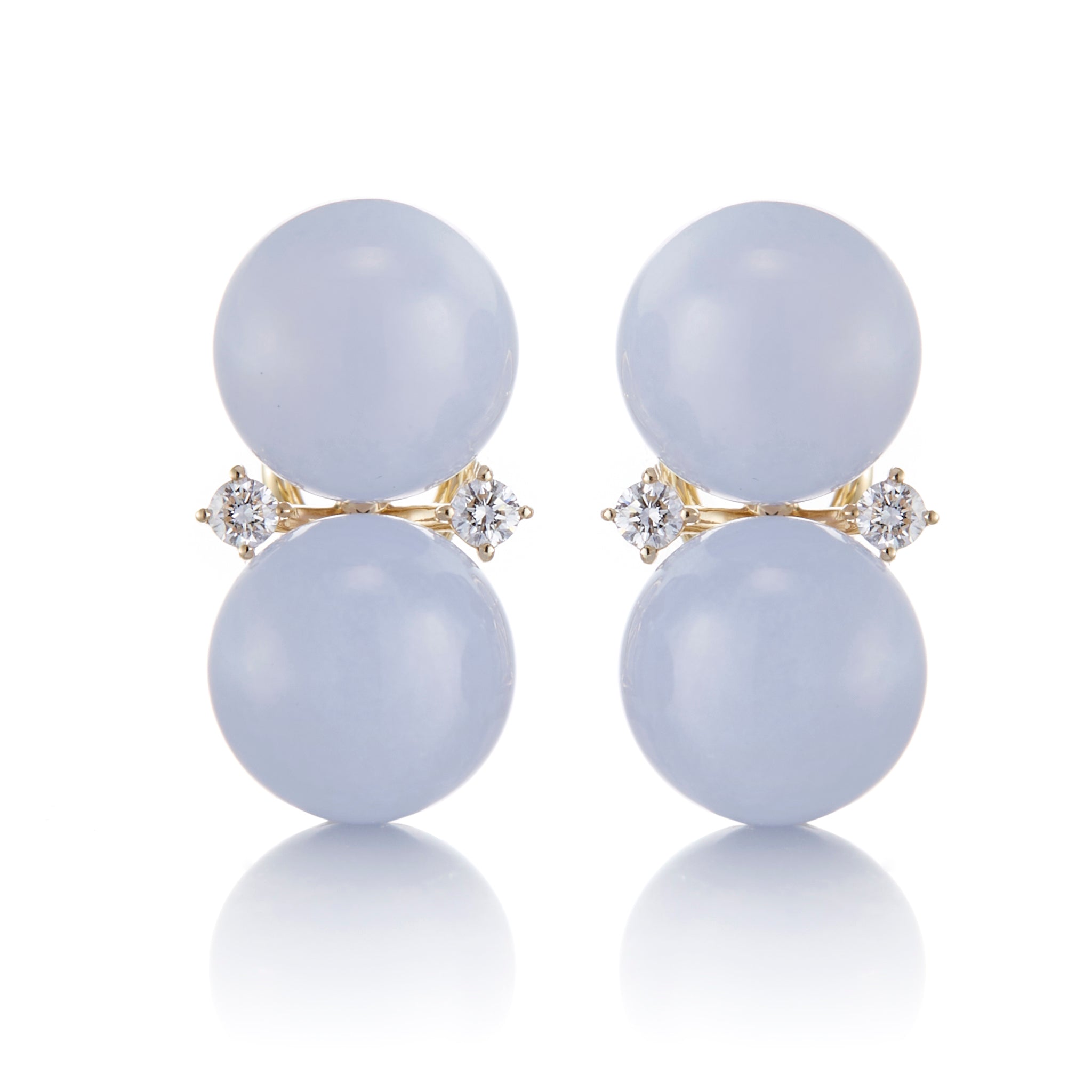 Blue Lace Agate & Diamond Earrings – Elegant Les Deux Stud Earrings for Women, Perfect for Weddings, Parties & Special Occasions