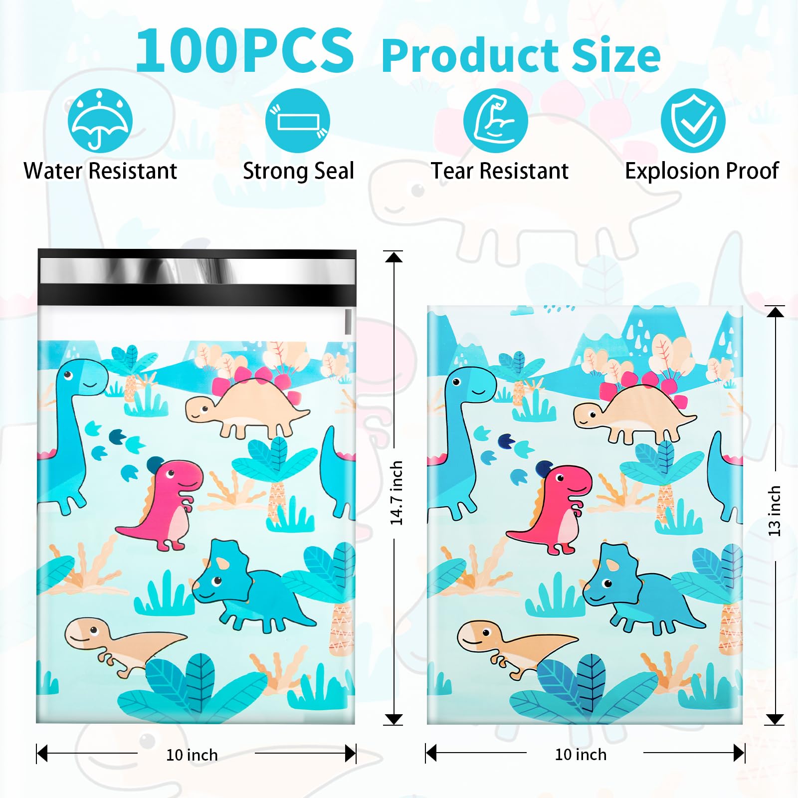 Durable 10x13 Poly Mailers - 100PCS Plastic Shipping Bags for Ecommerce | Waterproof Mailing Envelopes for Small Business Packaging | Perfect for Shipping Clothes, Books & Online Store Orders (Dinosaur Design)