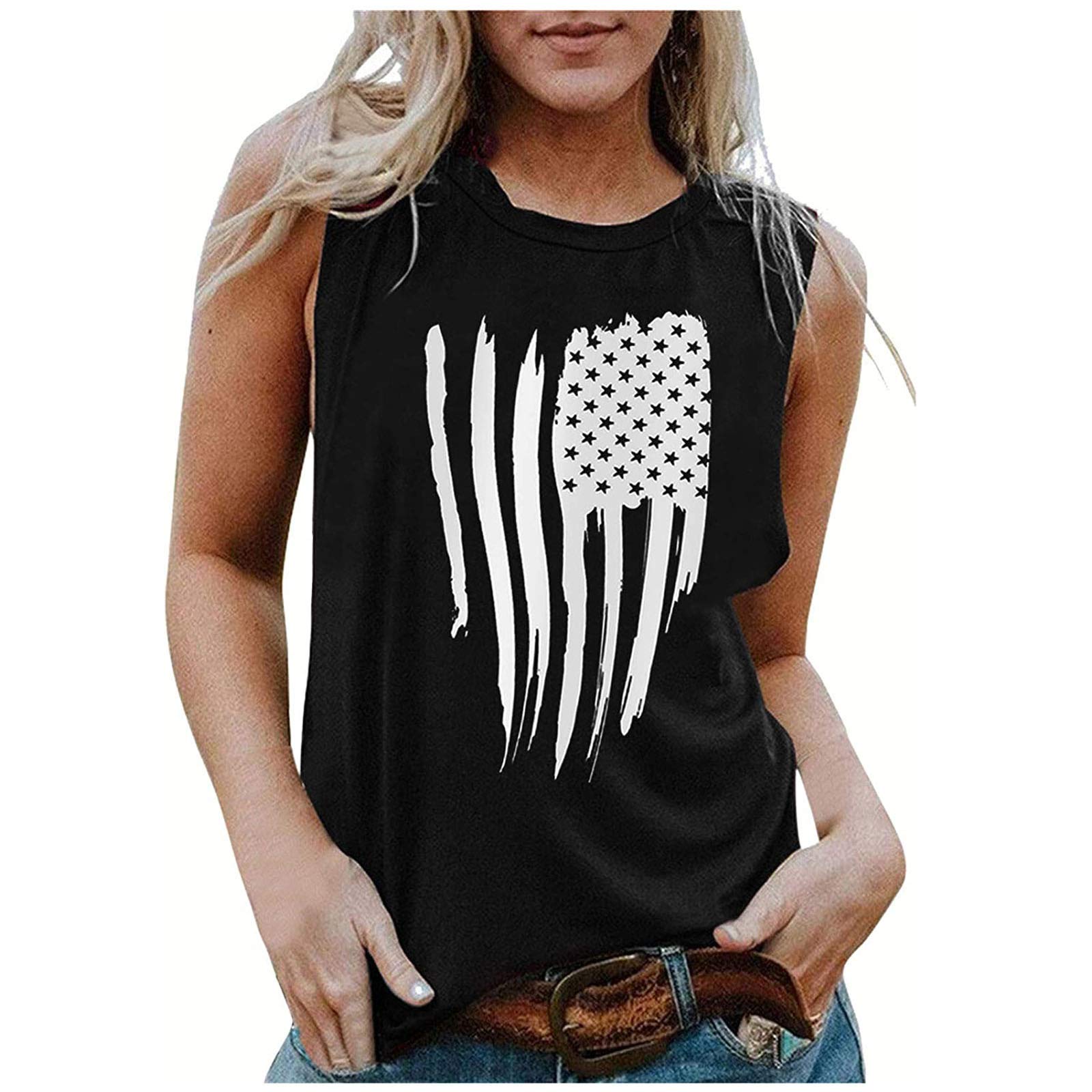 Women's 977 Tank Tops - Sleeveless Casual Summer T-Shirts for Independence Day, Loose Comfy Workout Shirts - Perfect for Gym, Beach, and Everyday Wear