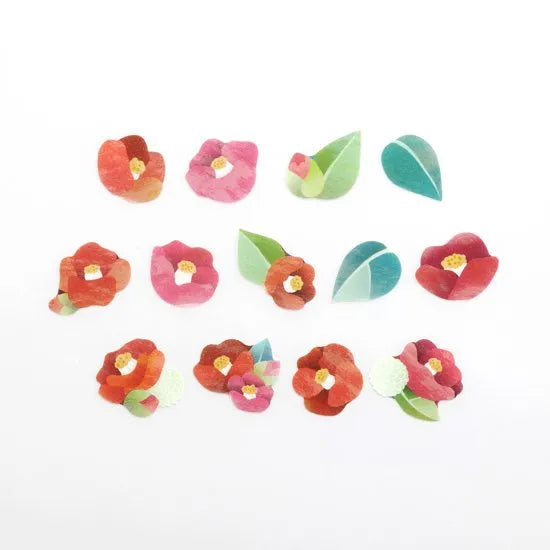 Japanese Camellia Washi Roll Sticker Tape - Floral Decorative Stickers for Scrapbooking, Journaling, Bullet Journal, and DIY Crafts