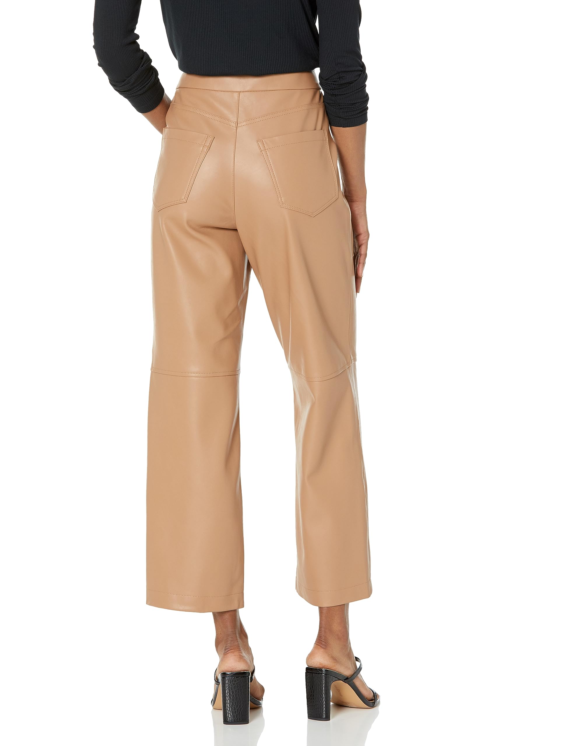 BLANKNYC Women's Vegan Leather Ribcage Straight Leg Pants - The Baxter Pants | High Waisted Faux Leather Trousers for Work, Night Out & Casual Wear