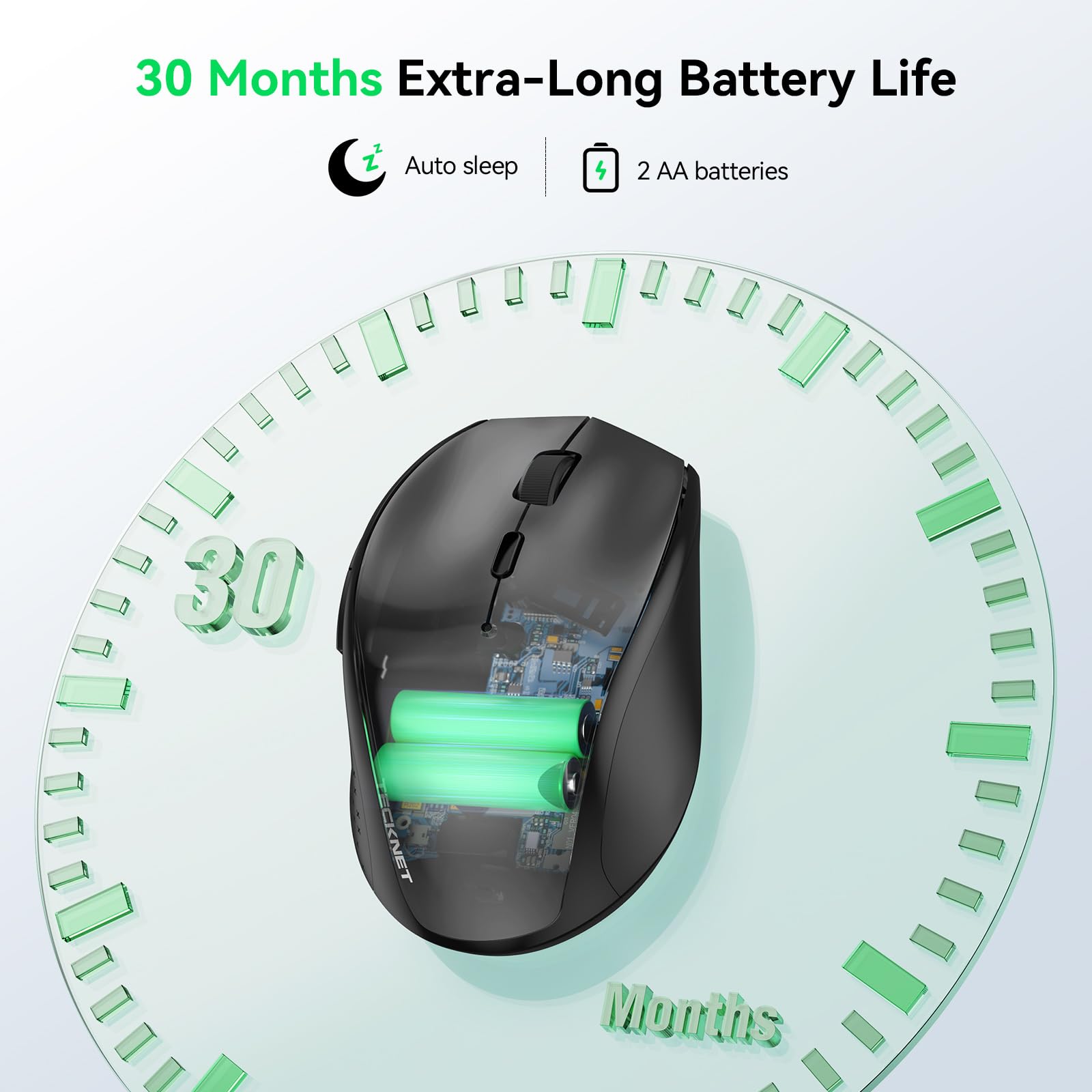 TECKNET 2.4G Wireless Mouse for Laptop & Computer - 3200 Adjustable DPI, Ergonomic Design, 6 Buttons, 30-Month Battery Life - Portable USB Optical Mouse for Office, Gaming & Travel