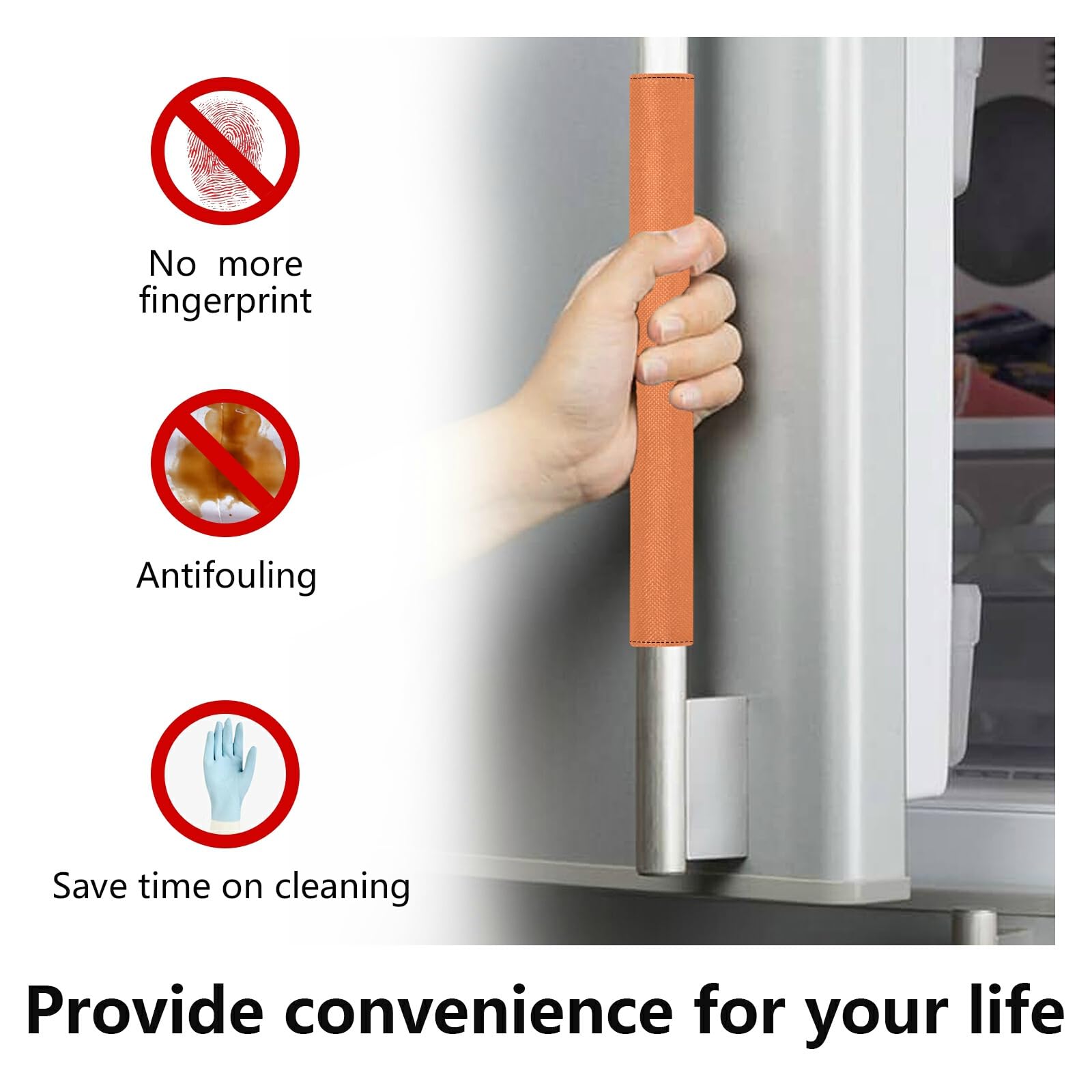 KLL Orange Refrigerator Door Handle Covers (2-Pack) - Dishwasher Safe, Universal Fit for Microwave, Cabinet & Appliance Handles - Soft Protective Covers for Kitchen Hygiene & Grip - Perfect for Home, Restaurant & Office Use