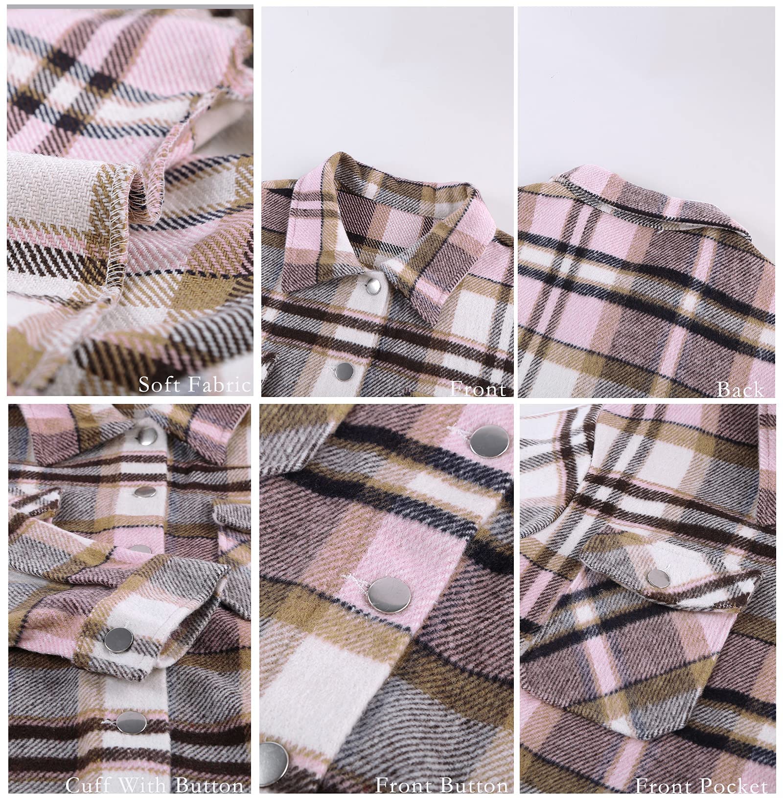 BTFBM Women's Plaid Flannel Shacket - Long Sleeve Button Down Casual Blouse for Fall & Spring | Loose Fit Tops for Work, Outdoor & Layering 2025