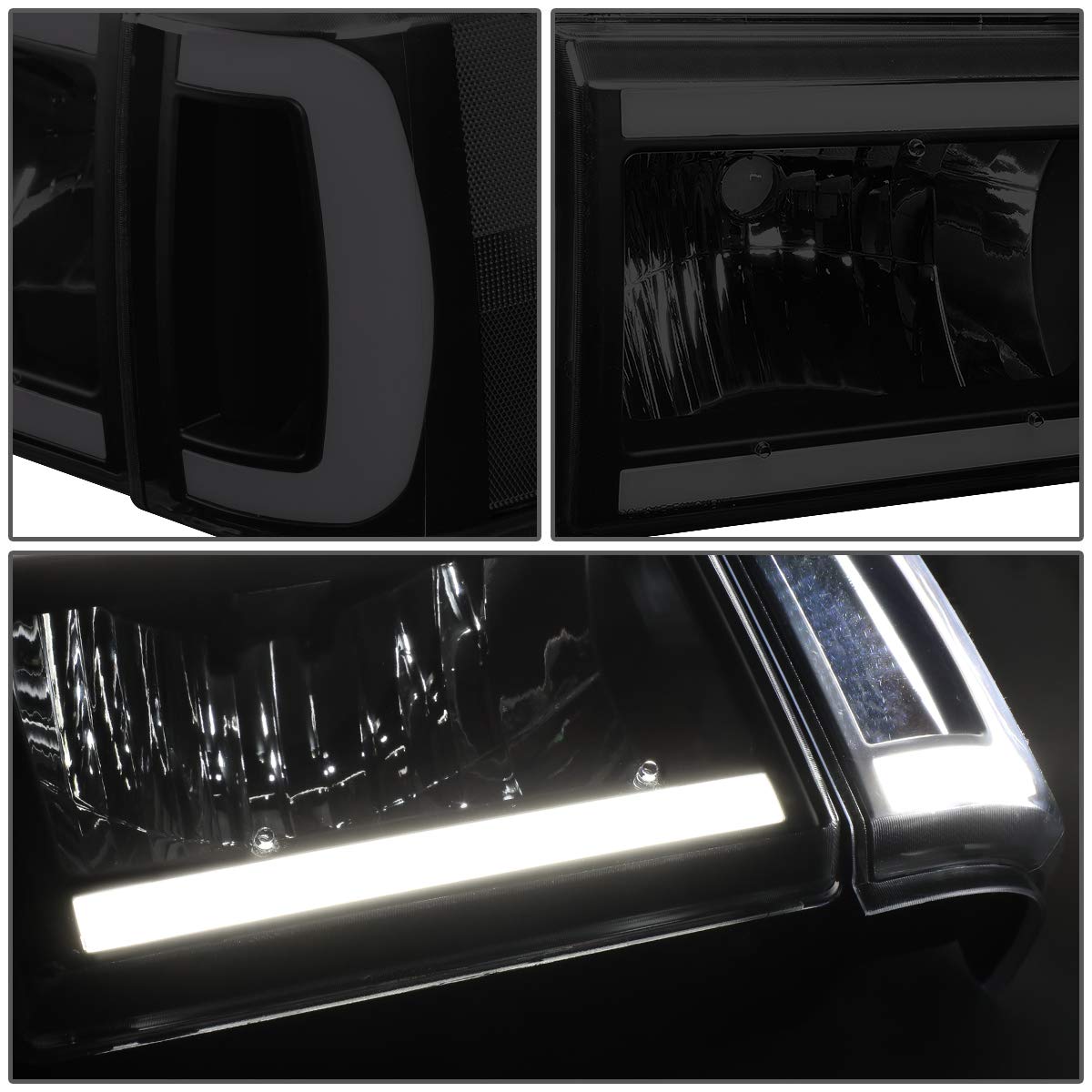 Auto Dynasty LED DRL Tinted Housing Clear Corner Projector Headlight with Bumper Lamps & Tool Kit - Compatible with Ford F150 F250 F350 & Bronco 1987-1991 Models | Upgrade Truck Lighting for Off-Road & Night Driving