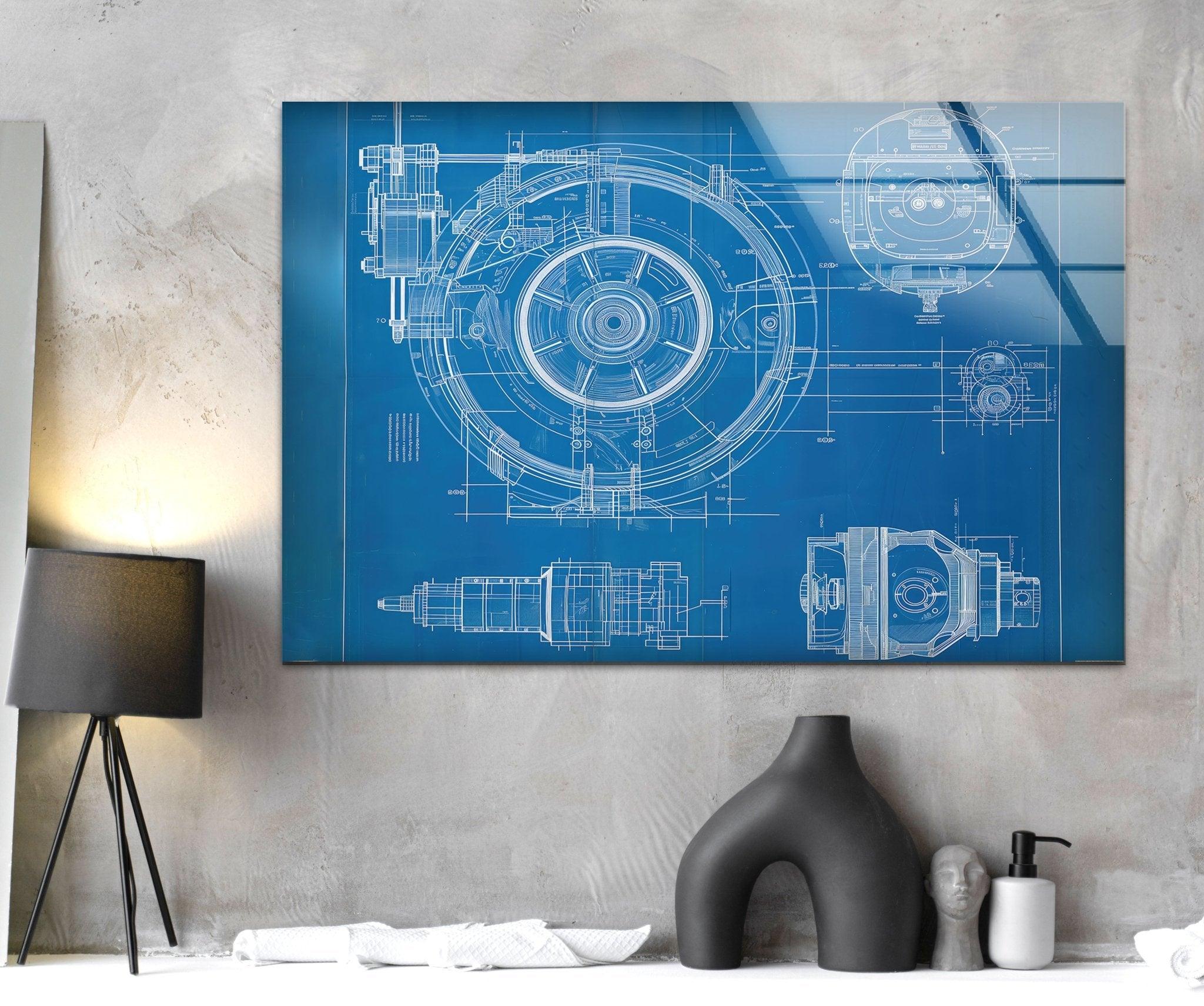 Modern Architecture Drawing Glass Wall Art - Elegant Home & Office Decor for Living Room, Bedroom, or Workspace