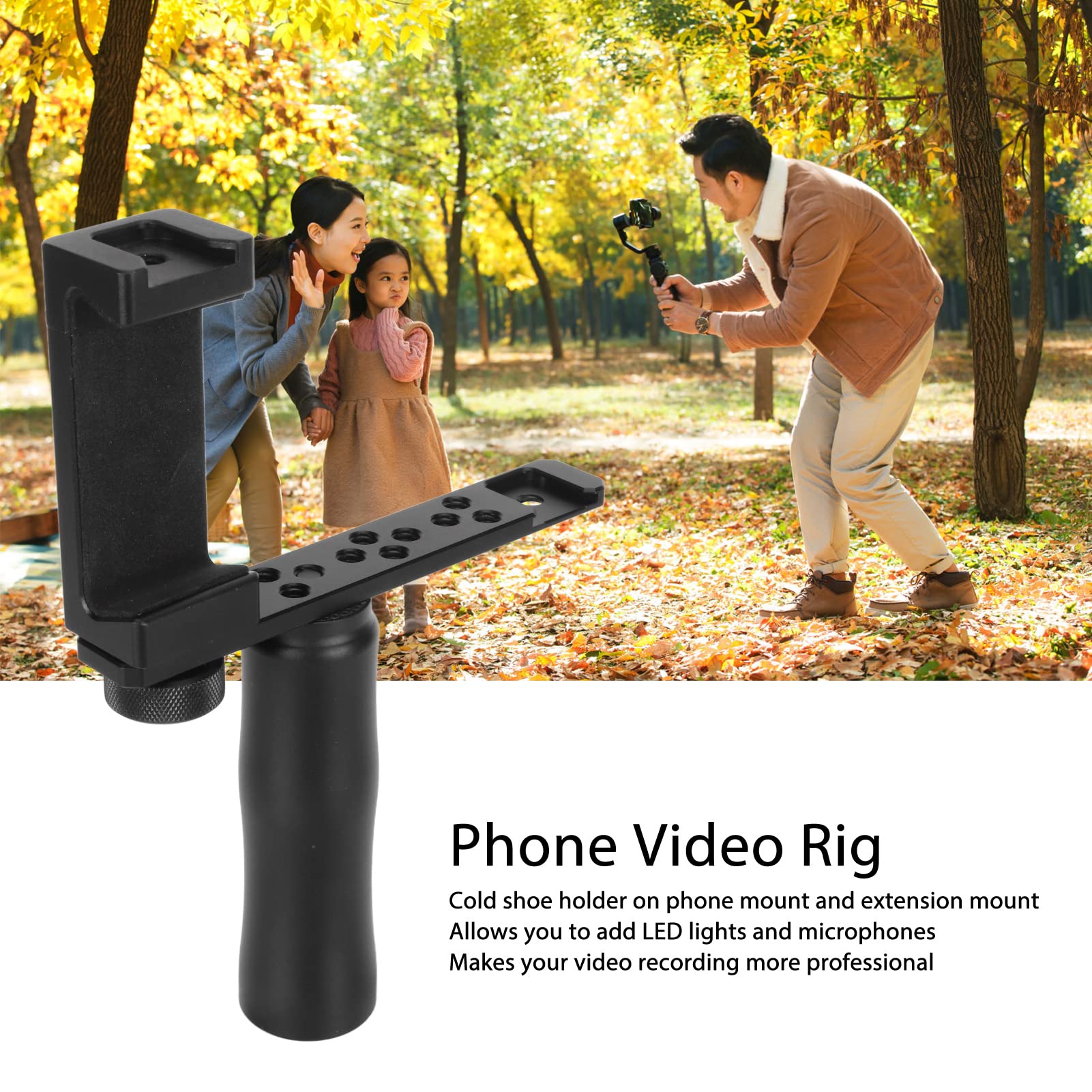 Adjustable Smartphone Video Stabilizer Grip with Cold Shoe Mount, LED Light & Built-in Mic - Portable Handheld Gimbal for Vlogging, YouTube & Live Streaming - Includes Wrist Strap for Secure Grip - Perfect for Travel, Events & Content Creation