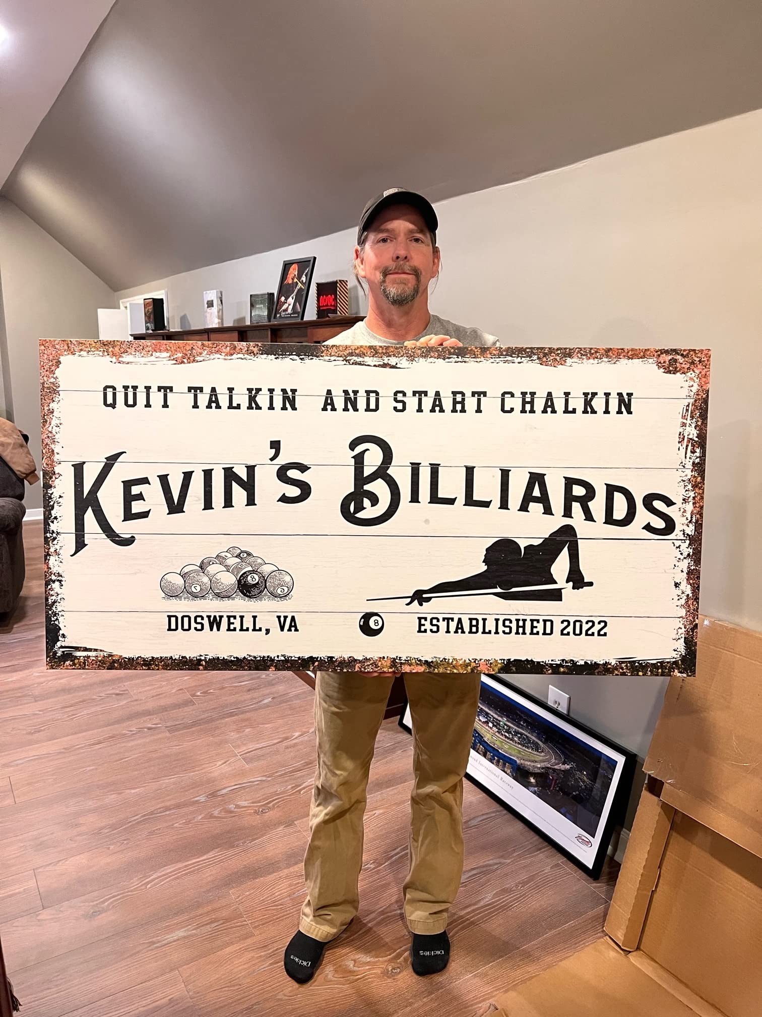 Personalized Billiards Wall Art - Custom Pool Hall Decor Canvas Sign for Men, Him & Boys - Rustic White Fifteen Ball Design 60