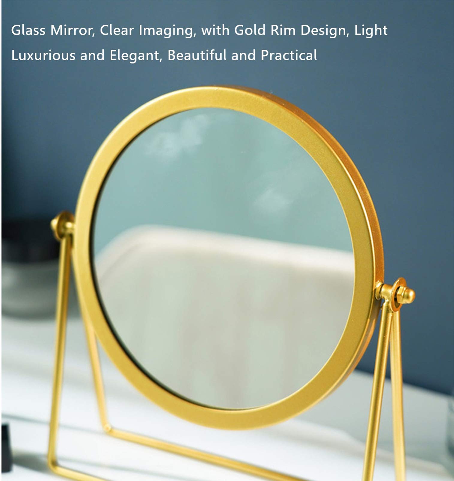 360° Rotating Golden Iron Tabletop Makeup Mirror - Swivel Desktop Stand Mirror for Dressing Table | Perfect for Vanity, Bathroom & Bedroom Makeup Application