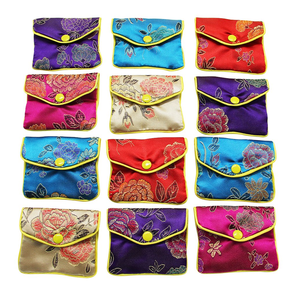 MorTime Jewelry Silk Gift Bags - 12 Pack Small Pouch for Necklaces, Rings & Earrings - Multiple Colors for Wedding Favors, Party Gifts & Jewelry Storage