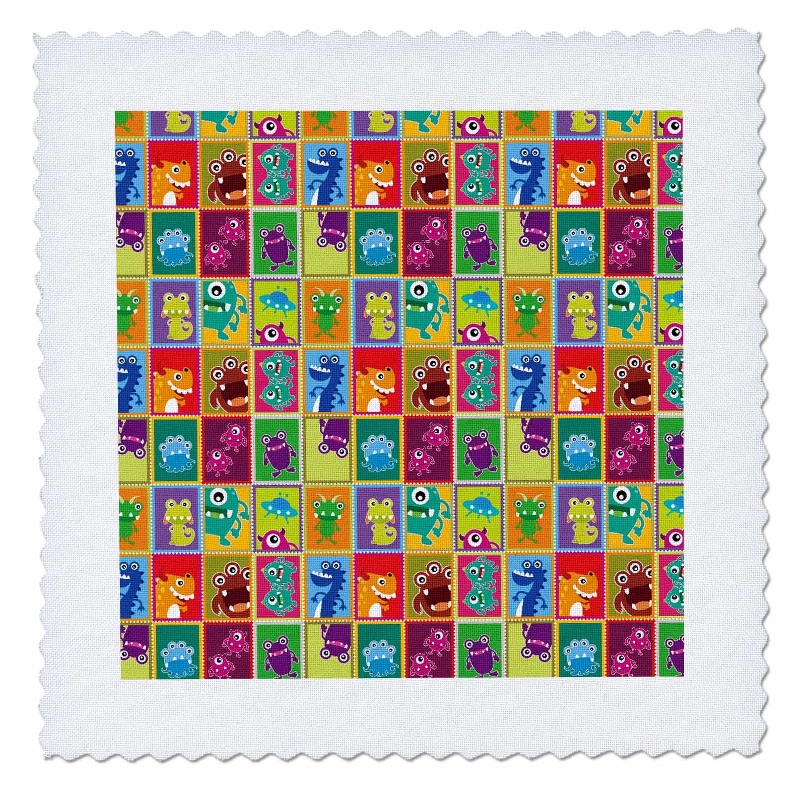 3D Rose Quilt Square - Cute Crazy Colorful Monsters & Aliens Cartoon Blocks Pattern - 6x6 Inch - Perfect for DIY Quilting, Scrapbooking & Home Decor Projects