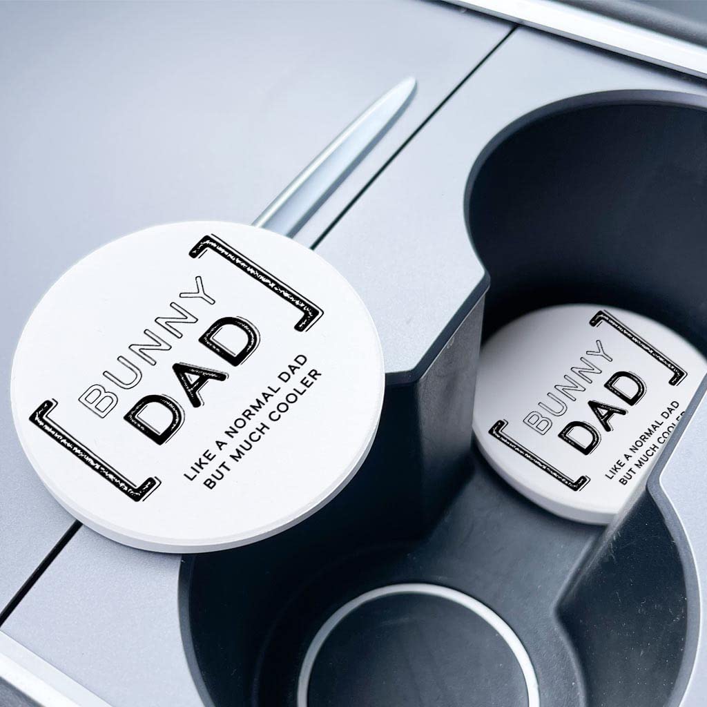 Cool Bunny Dad Car Coasters - Set of 2 Ceramic 2.65-inch Round Coasters for Cup Holders | Vehicle Accessories & Home Décor | Keep Your Car Clean & Stylish | Perfect Gift for Car Lovers & Fathers Day
