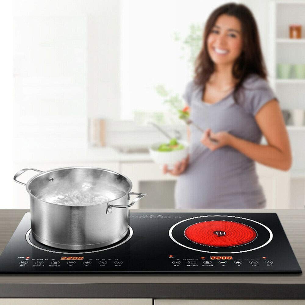 Portable Induction Cooktop - 110V 8-Level Electric Dual Burner Induction Cooker with Countertop Design, Compatible with Cast Iron Cookware - Perfect for Home Kitchen, Restaurant, Dorm & RV Cooking (USA Stock)