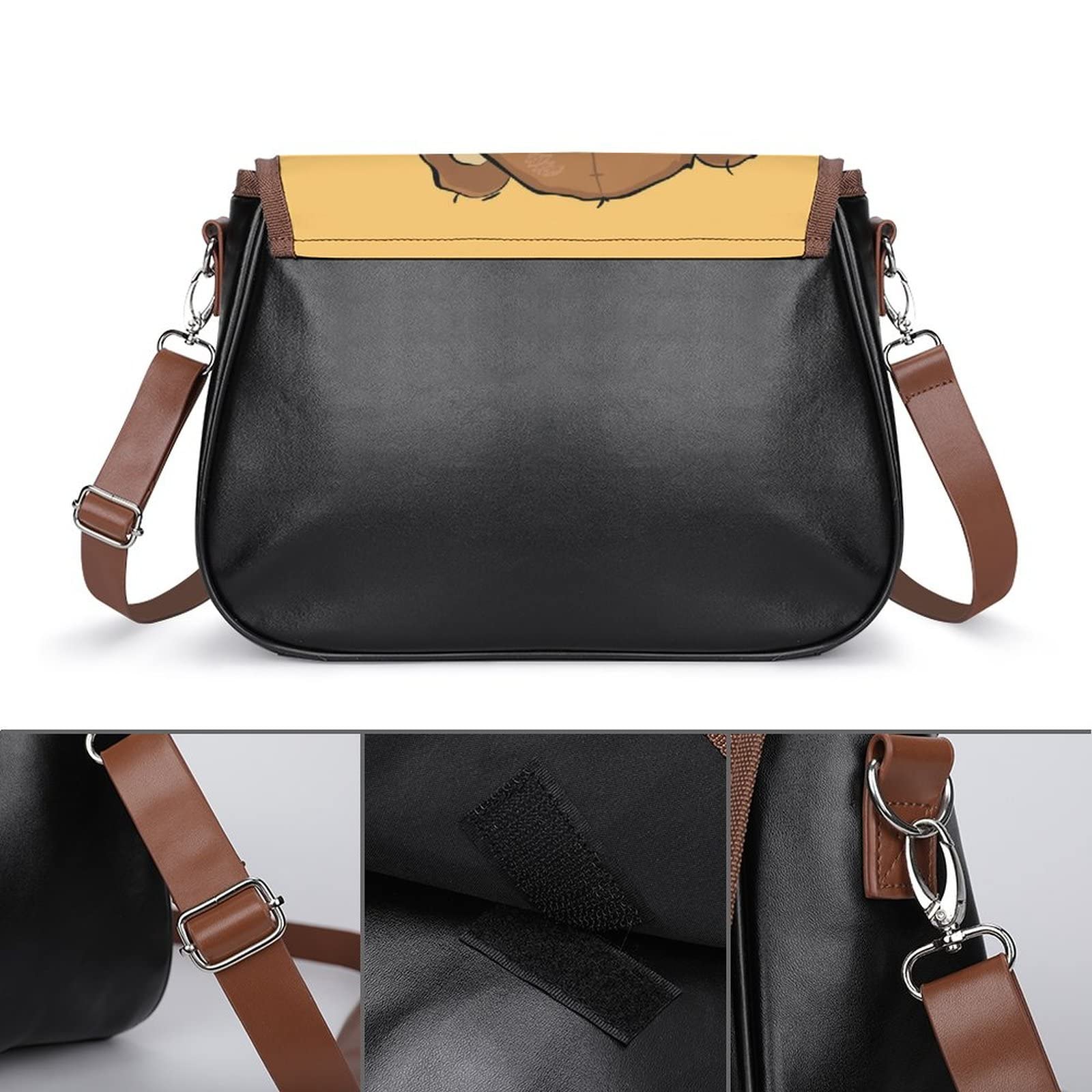 Printed Shoulder Crossbody Bag - Genuine Leather Hobo Purse for Women with Top Handle - Medium Size Satchel in Brown Bear Love Design - Perfect for Work, Travel & Casual Outings