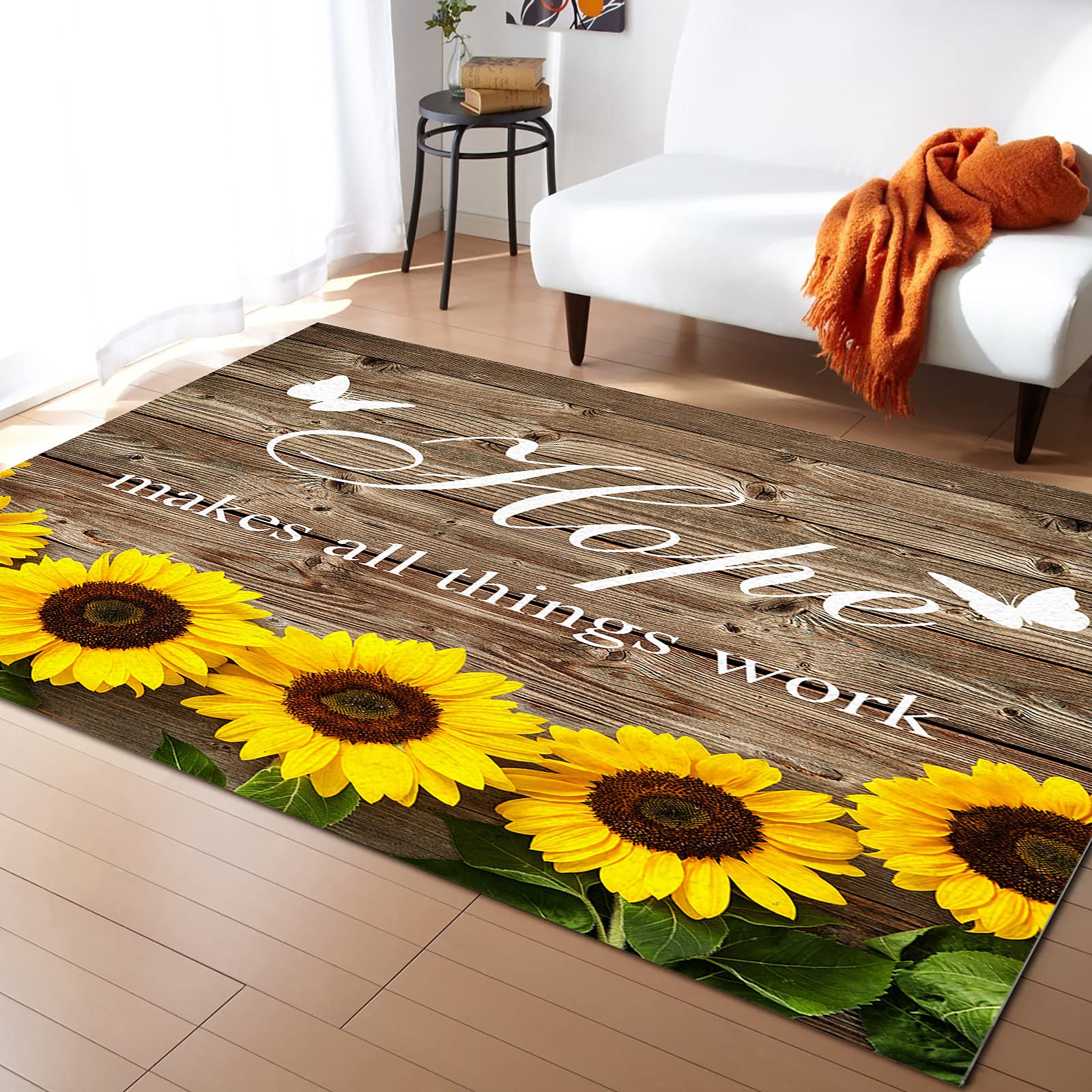 **3'x5' Outdoor Rug - Non-Shedding Boho Carpet Runner for Bedroom, Living Room, Entryway, Kitchen & Bathroom Decor - Sunflowers Wood Grain Design - Perfect for Home, Patio, and Indoor/Outdoor Use**