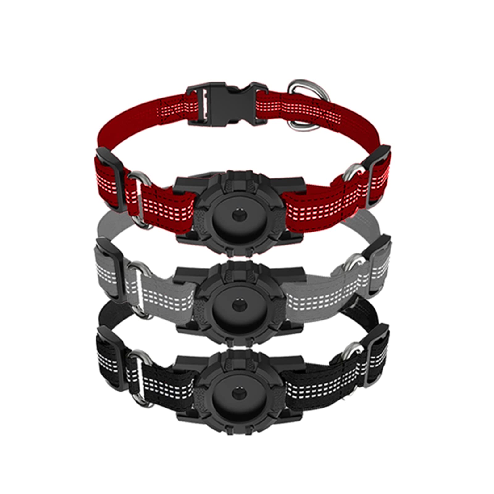 Adjustable Reflective Apple AirTag Dog Collar with Holder Case - Soft Nylon Pet Collar for Small Medium Large Dogs (S, Red) | Perfect for Night Walks & Pet Safety Tracking