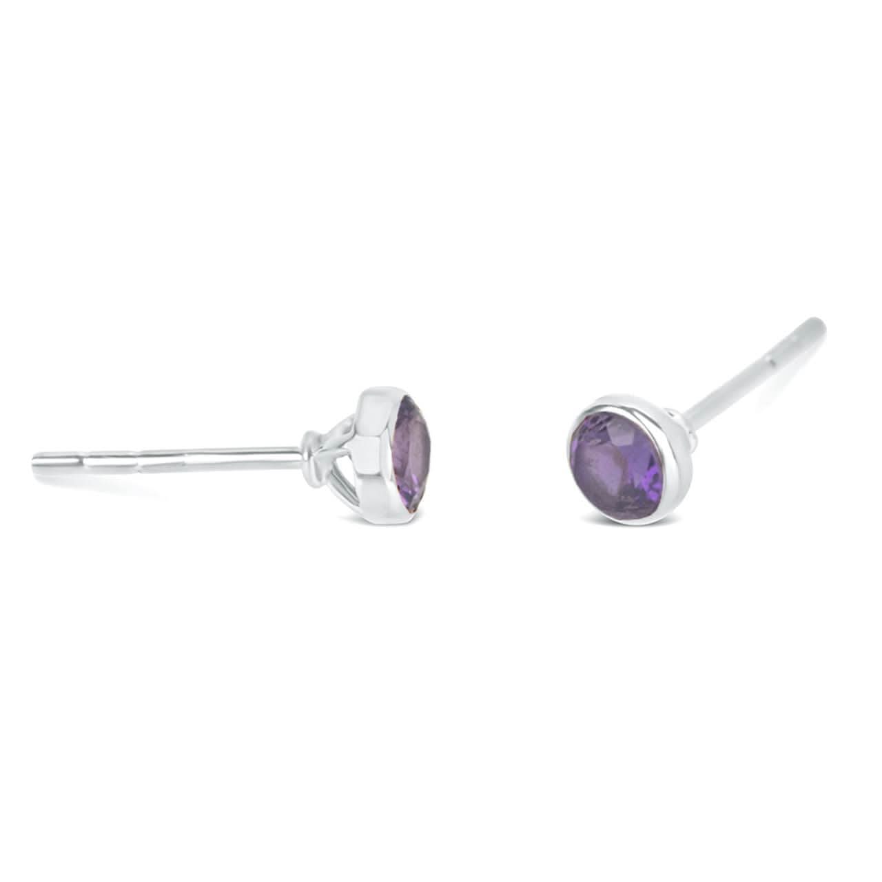 Amethyst Stud Earrings for Women - Sterling Silver Mini Hoop Earrings | February Birthstone Jewelry Gift for Her - Perfect for Valentine's Day, Anniversary & Everyday Wear