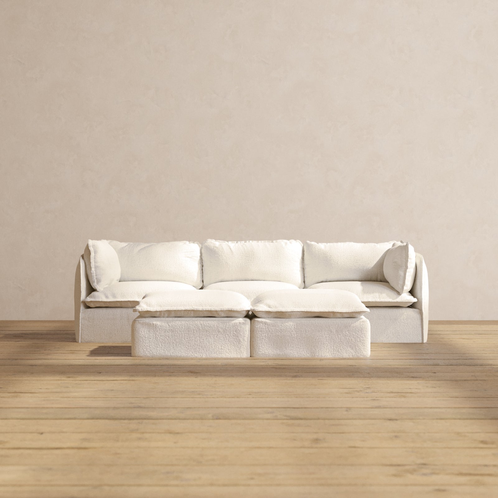 Modular Performance 3-Seater Sofa with Bench Ottoman in Mousse Fabric | Comfortable Blend for Living Room, Lounge & Family Room Relaxation