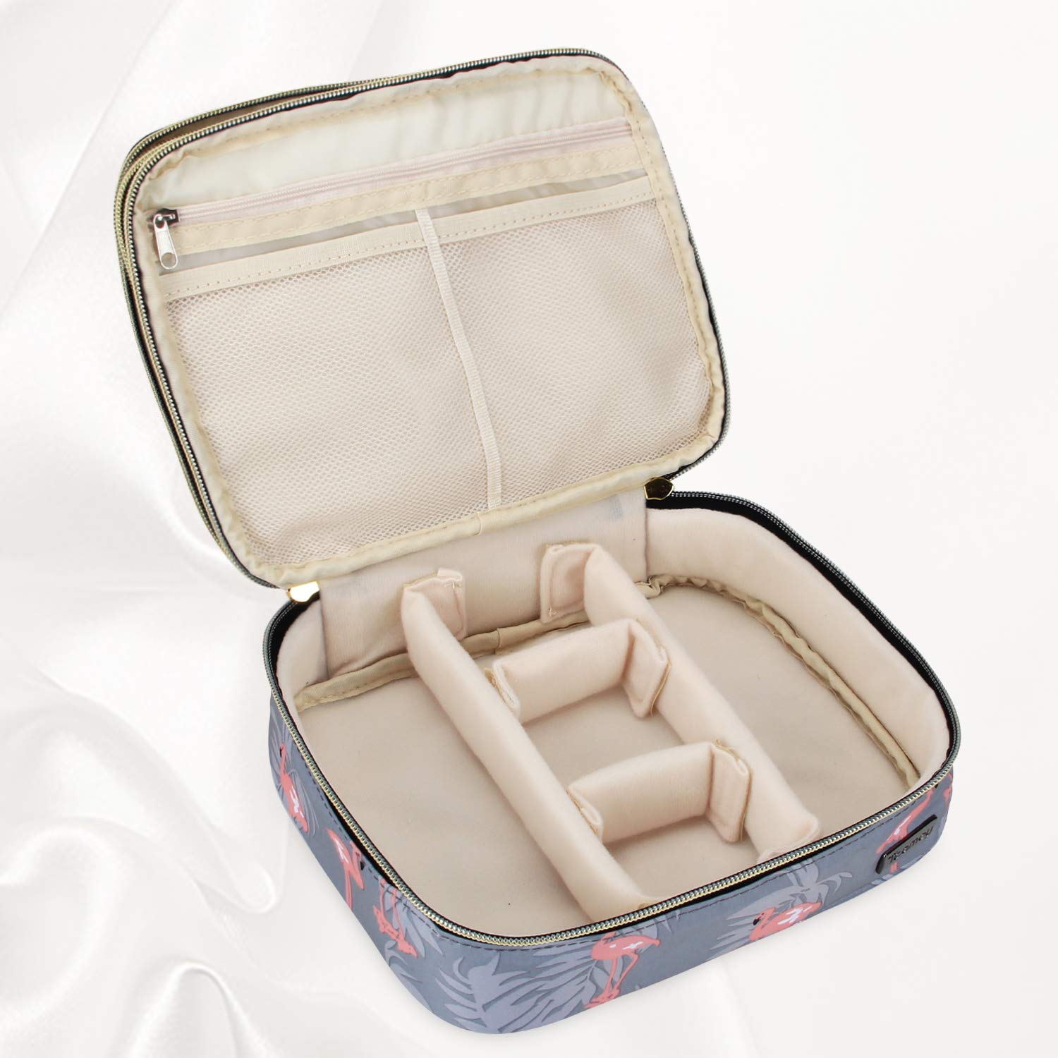 Teamoy Travel Makeup Brush Organizer - Waterproof Cosmetic Brushes Bag with Multiple Compartments for Makeup Tools & Beauty Essentials | Perfect for Travel, Home Storage & On-the-Go Makeup Application (Flamingo Pattern)