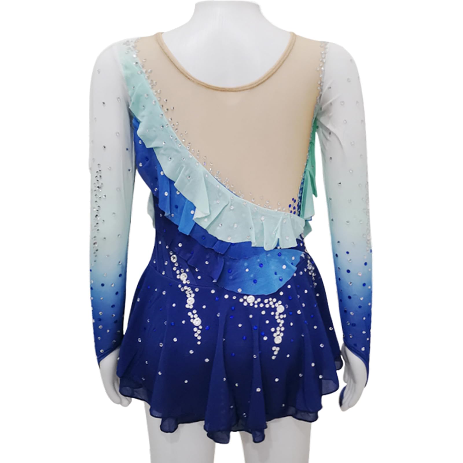 LIUHUO Girls Dance Dress with Gradient Blue Gems - Competition Performance Wear, Ice Skating Costume for Ballet, Gymnastics & Figure Skating