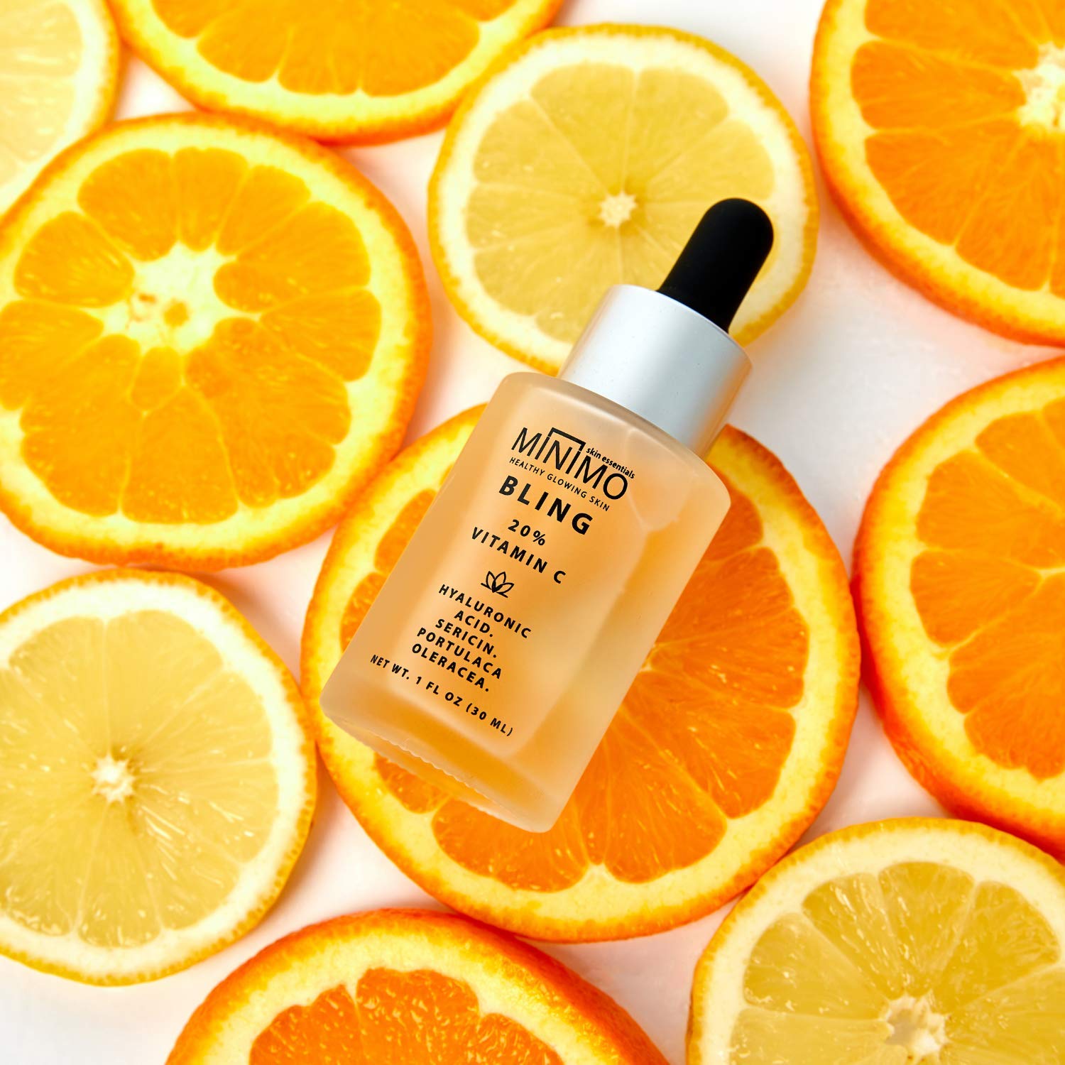 Minimo Skin Essentials Bling Vitamin C Face Serum - 20% Vitamin C Anti-Aging & Brightening Facial Serum for Glowing Skin | 1 oz Travel Size | Perfect for Daily Skincare Routine & On-The-Go Use