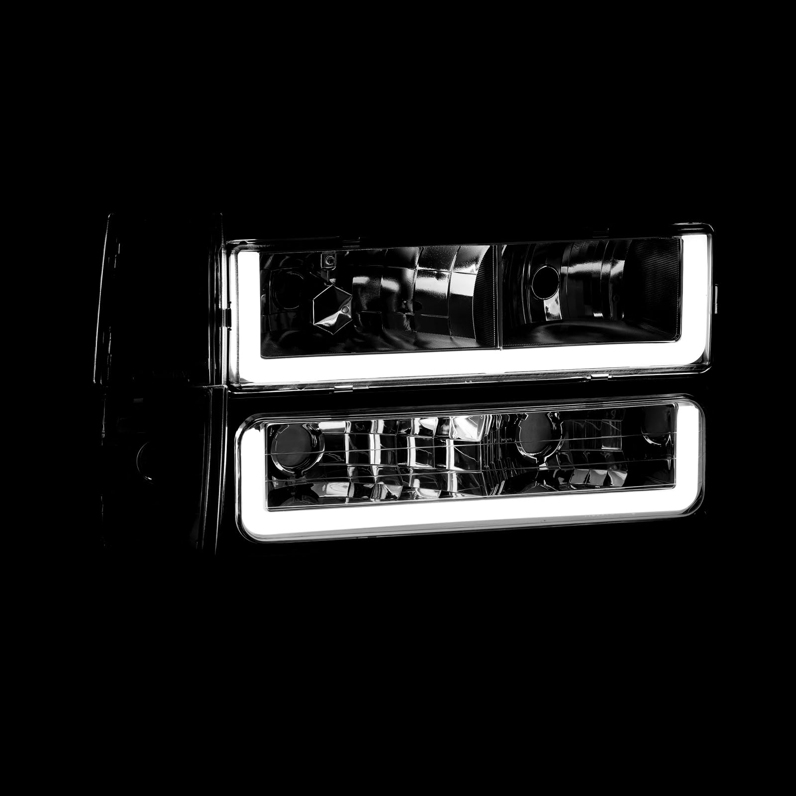 Black Amber LED DRL Driving Headlights + Corner Bumper Signal Lamps - Compatible with Chevy C10 C/K C1500 C2500 C3500 K1500 K2500 K3500 Blazer Silverado Suburban (1988-1993) | High Visibility Daytime Running Lights for Enhanced Safety & Style