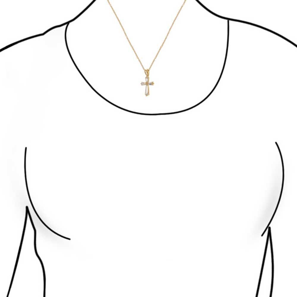 Minimalist Baguette CZ Cross Pendant Necklace - 14K Gold Plated for Women & Teens | Gift & Daily Wear