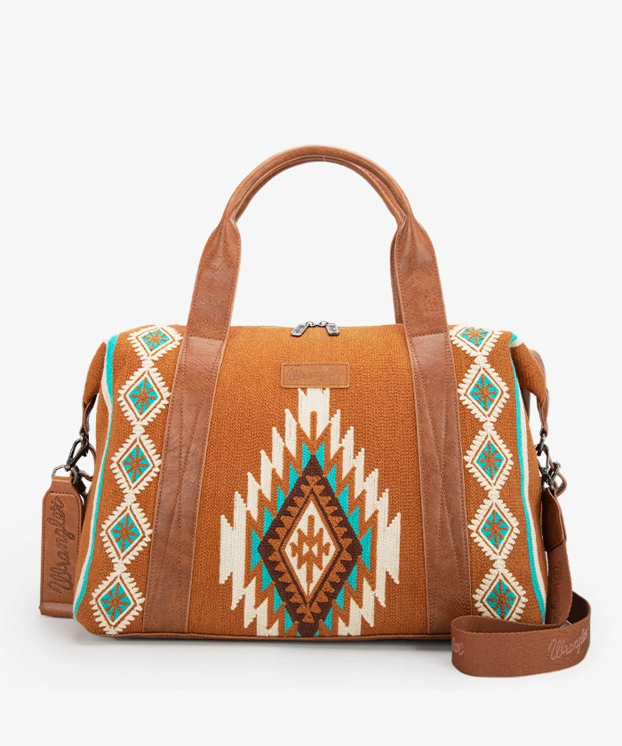 Wrangler Aztec Knitted Trolley Sleeve Duffle Bag - Stylish Travel Duffel with Laptop Compartment | Perfect for Weekend Trips, Gym & Airplane Carry-On