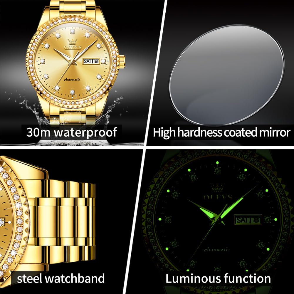 OLEVS Men's Automatic Mechanical Watch - Skeleton Design, Waterproof, Stainless Steel Band - Perfect for Business, Casual & Outdoor Activities