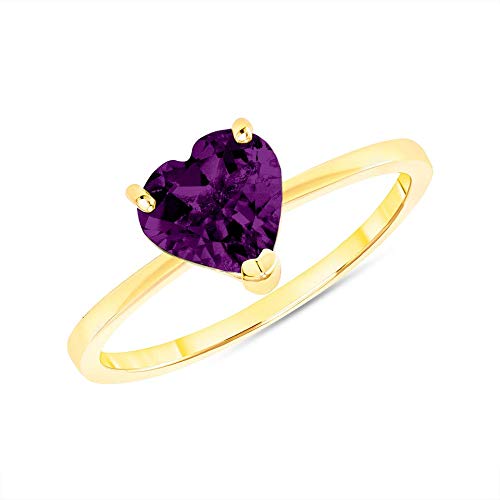 14K Solid Gold Heart-Shaped Solitaire Amethyst Ring for Women | Genuine Purple Gemstone Jewelry | Perfect for Valentine's Day, Anniversary & Romantic Gifts