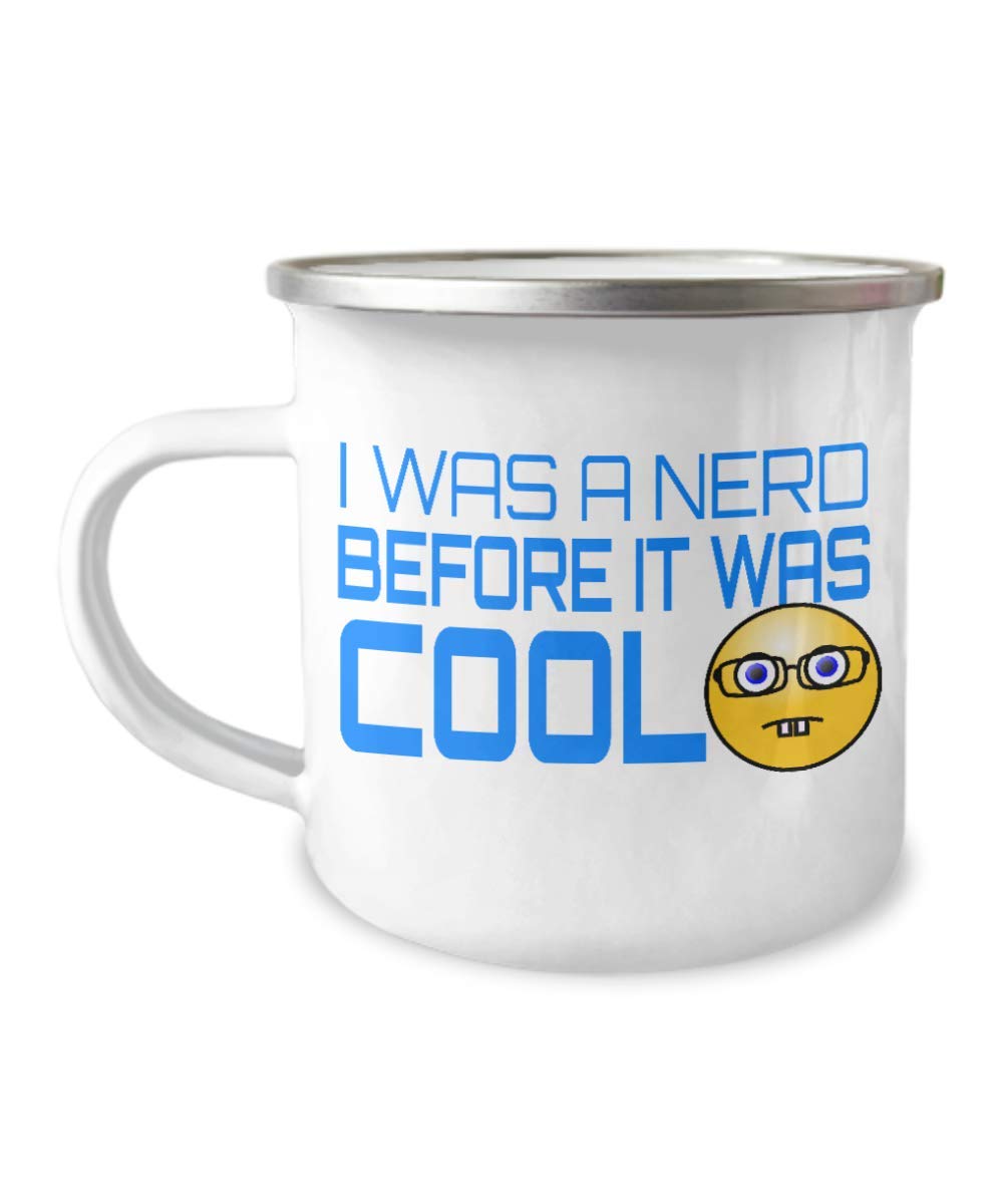 ZapBest Nerd Coffee Mug - 12oz Stainless Steel Enamel Finish White Techie Mug - 'I Was A Nerd Before It Was Cool' Funny Gift for Programmers, IT Professionals & Tech Lovers - Perfect for Office, Home & Camping Use