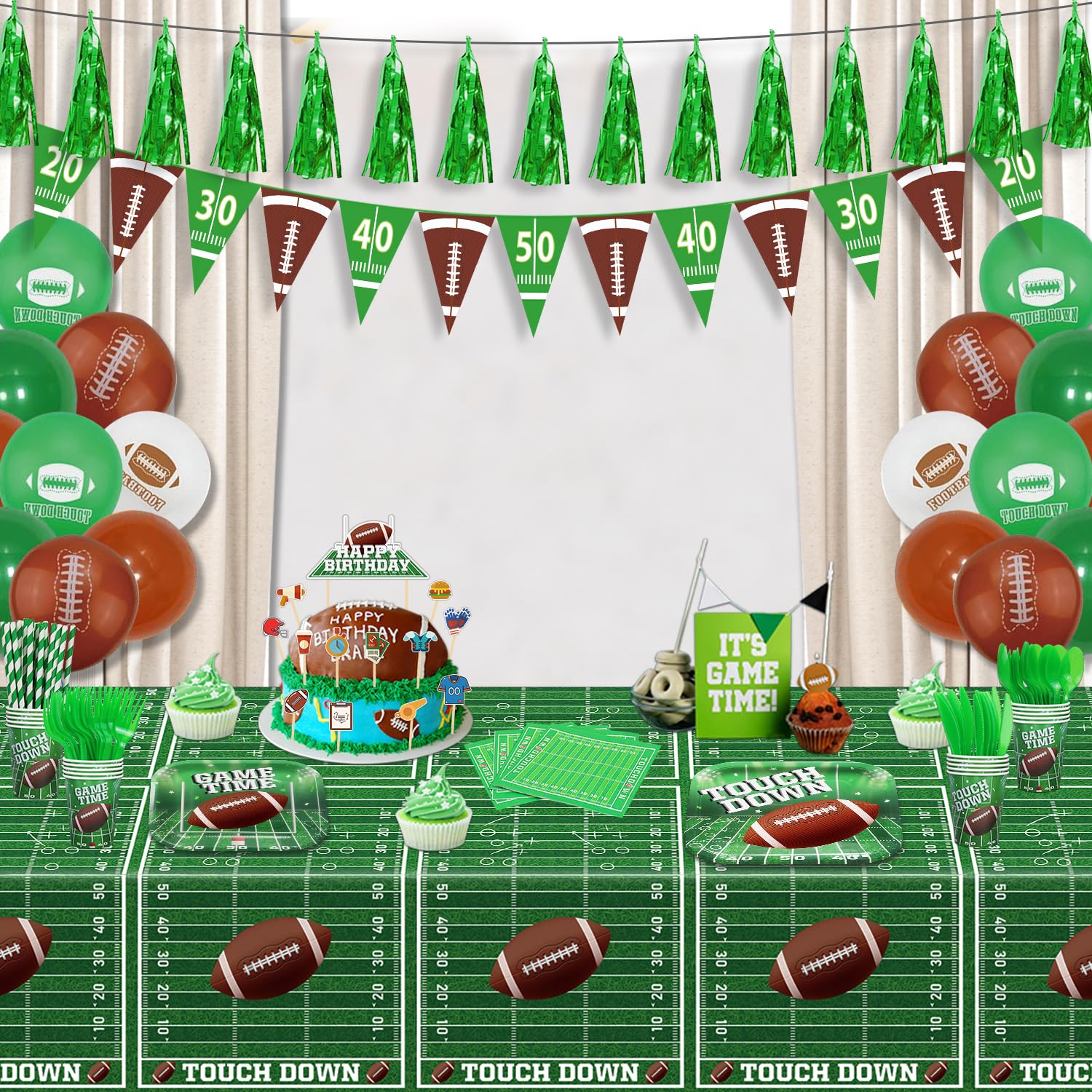 224 Pcs Football Party Decorations Set - Touch Down Plates, Napkins, Banner for Sports Theme Birthday, Game Day & Tailgate Party Supplies - Serves 20 (Perfect for Football Themed Events, Birthday Celebrations & Game Day Gatherings)