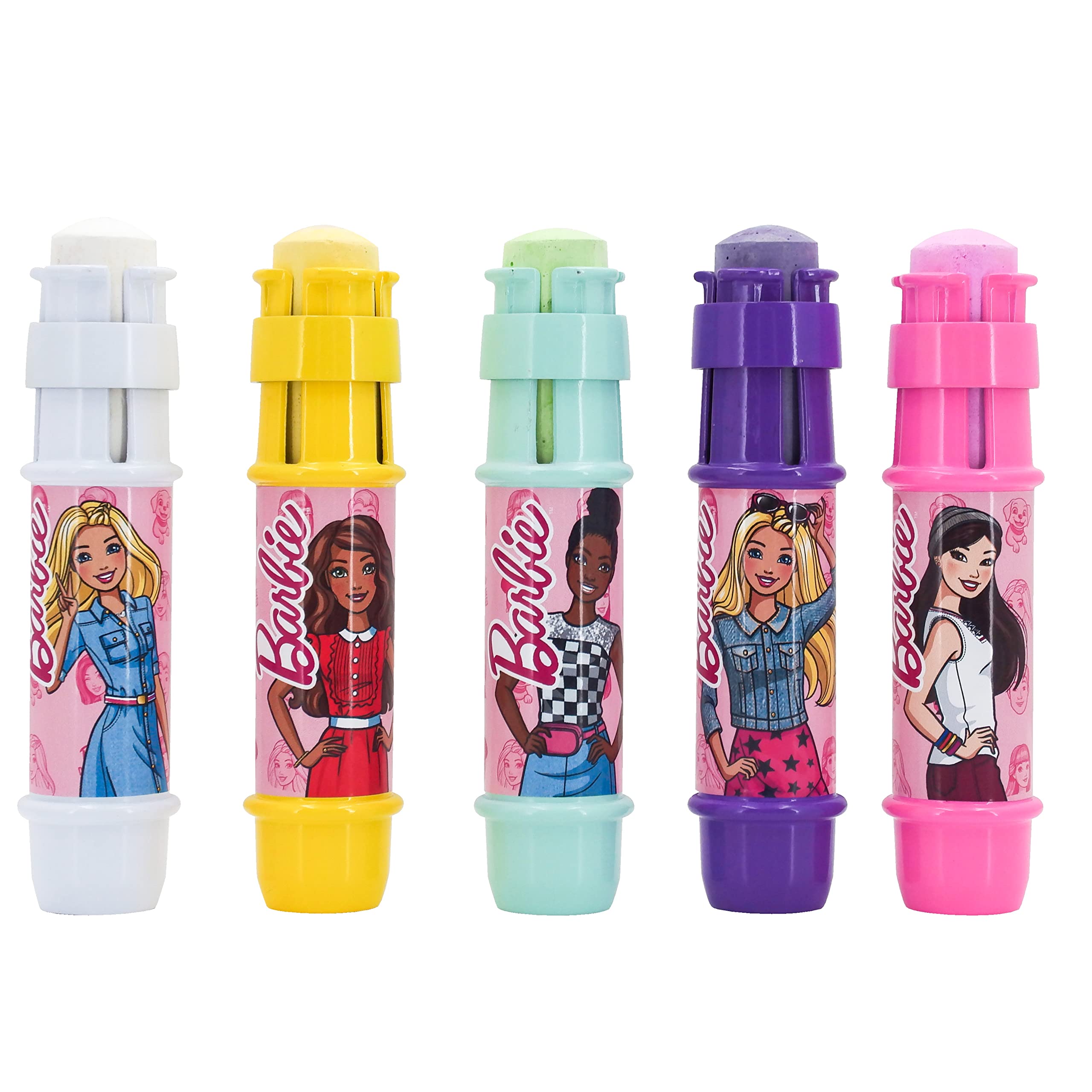 Barbie Jumbo Chalk Holders with 5 Chalk Sticks - Outdoor Drawing Toys for Kids | Perfect for Sidewalk Art, Playground Fun & Backyard Creativity | Sunny Days Entertainment
