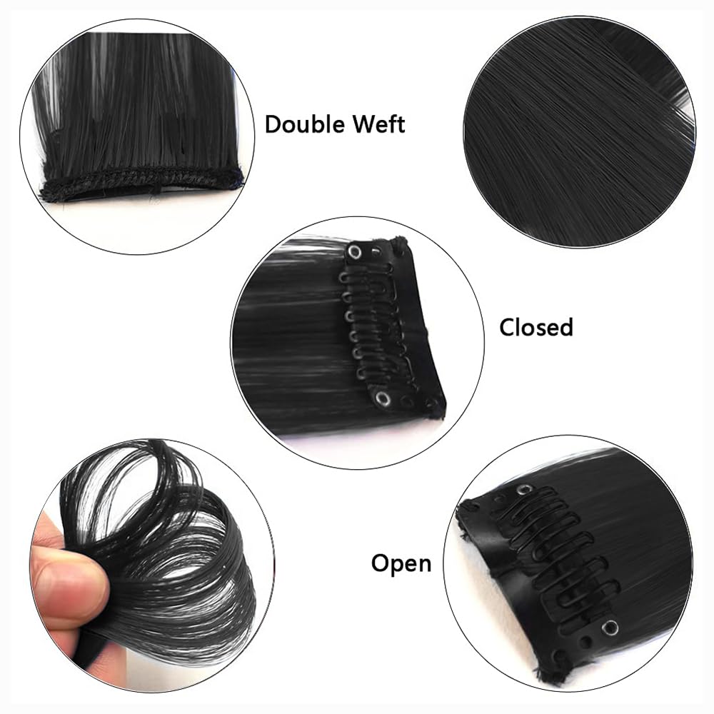 Fapiwen 6pcs Straight Black Hair Extensions for Women - Clip-in Synthetic Hair Weft for Volume & Length - Perfect for Parties, Weddings & Daily Styling