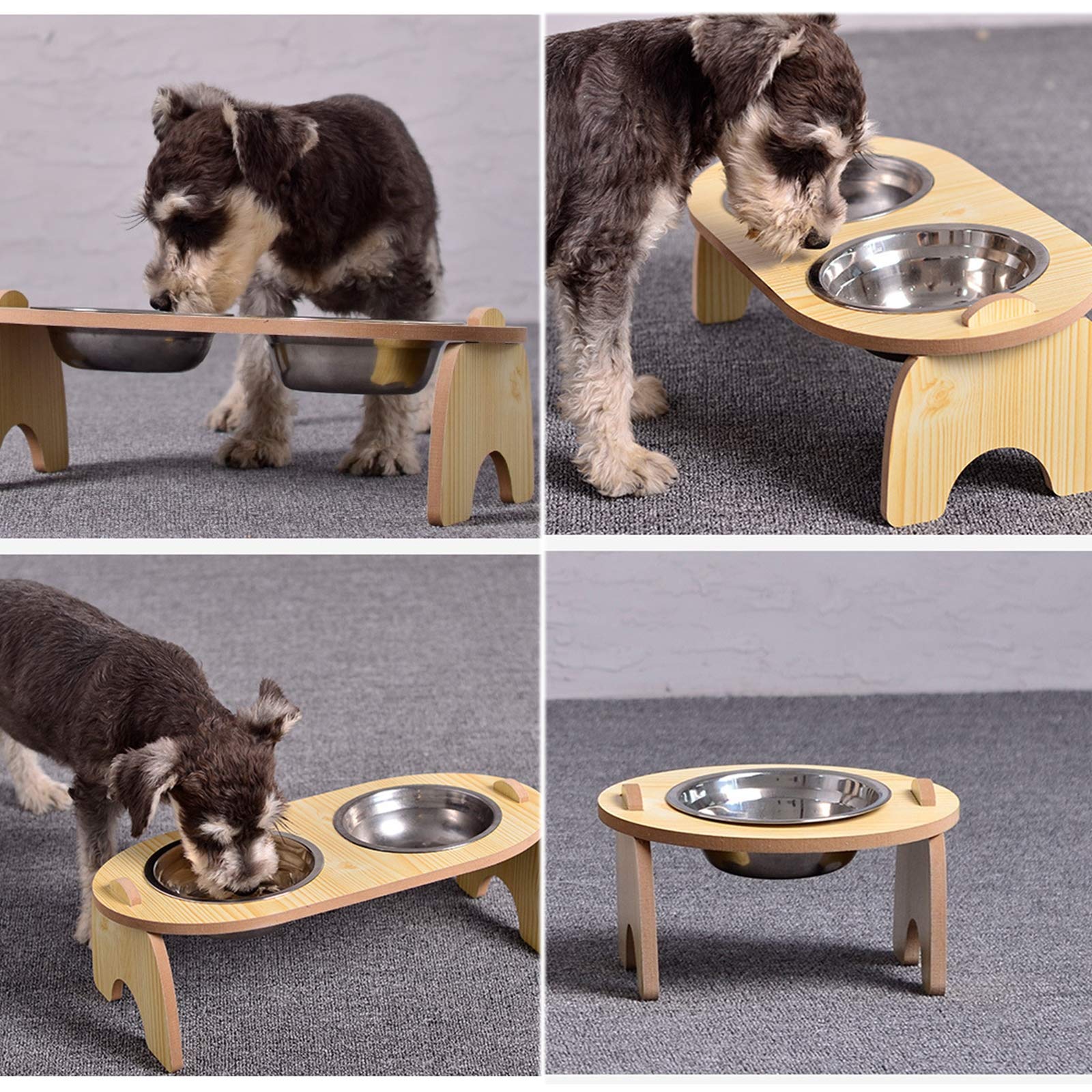 Elevated Dog and Cat Feeder Stand - 15° Tilted Bamboo Raised Food & Water Bowls with Stainless Steel/Ceramic Dishes - Perfect for Joint Health and Comfortable Eating for Small, Medium & Large Pets - Ideal for Home, Kitchen or Vet Clinic Use