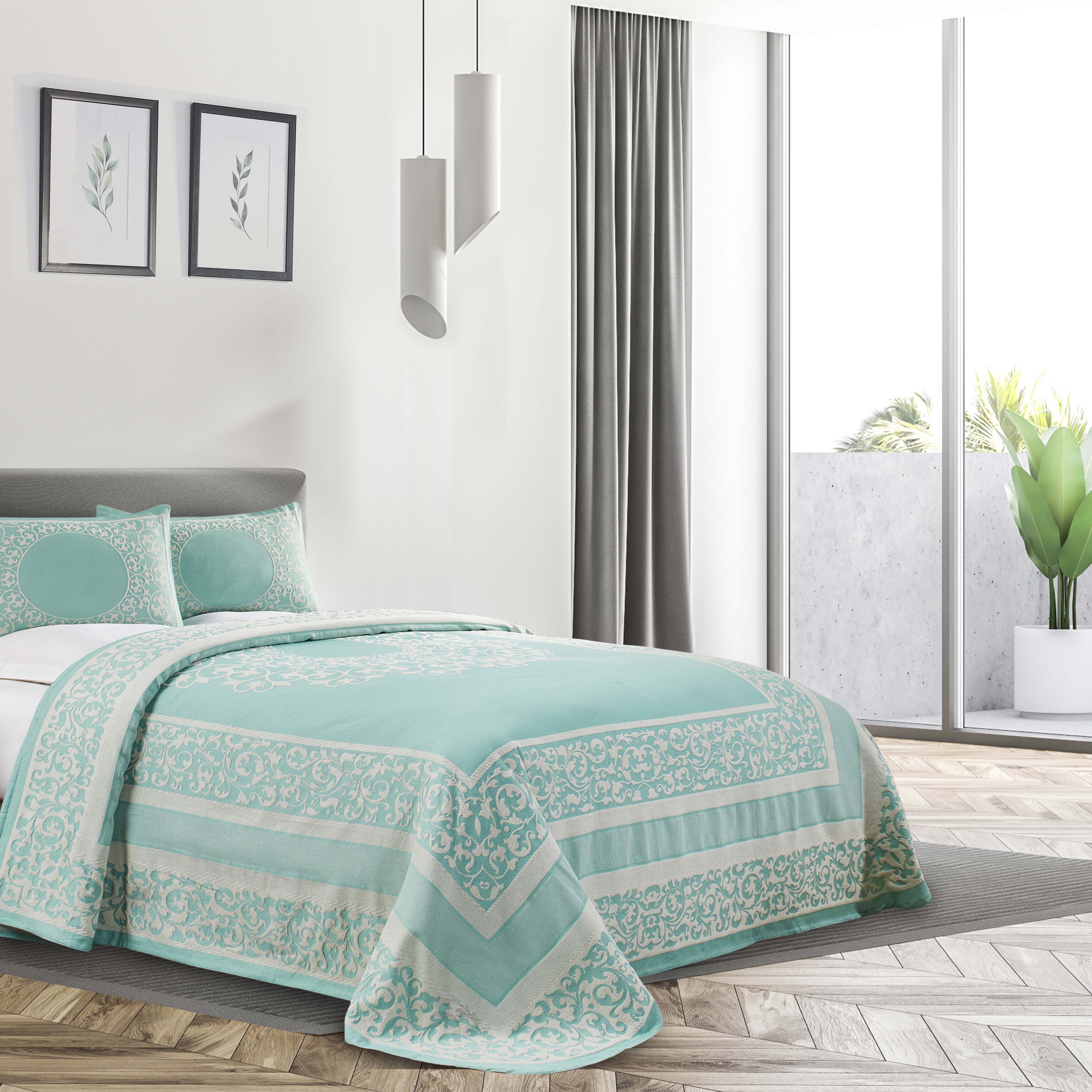 Boho Mandala Cotton Blend Woven Jacquard Bedspread Set - Queen Size, Soft & Breathable, Ethnic Home Decor for Bedroom, Living Room, Dorm or Yoga Studio