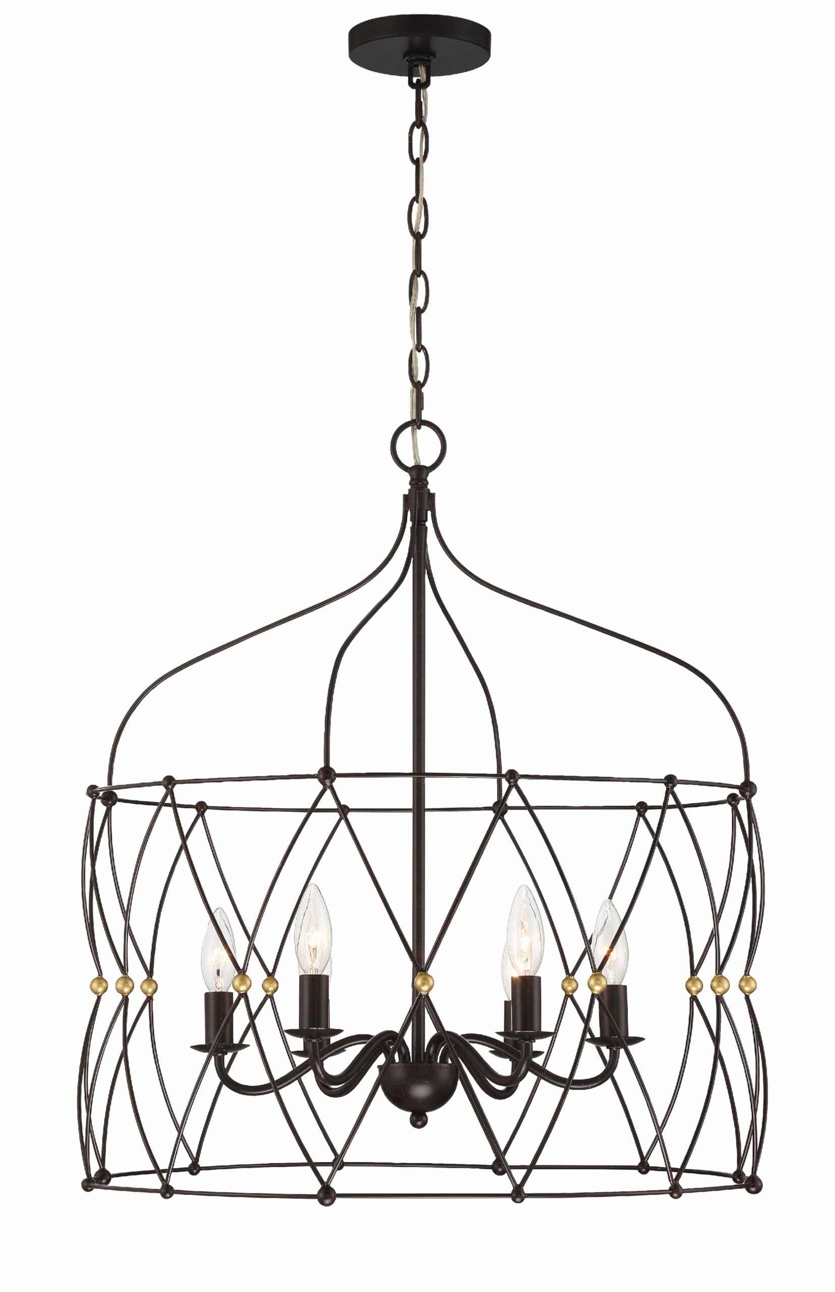 Crystorama Zucca 6-Light English Bronze & Antique Gold Chandelier - Elegant Dining Room Lighting Fixture for Home Decor & Luxury Interior Design