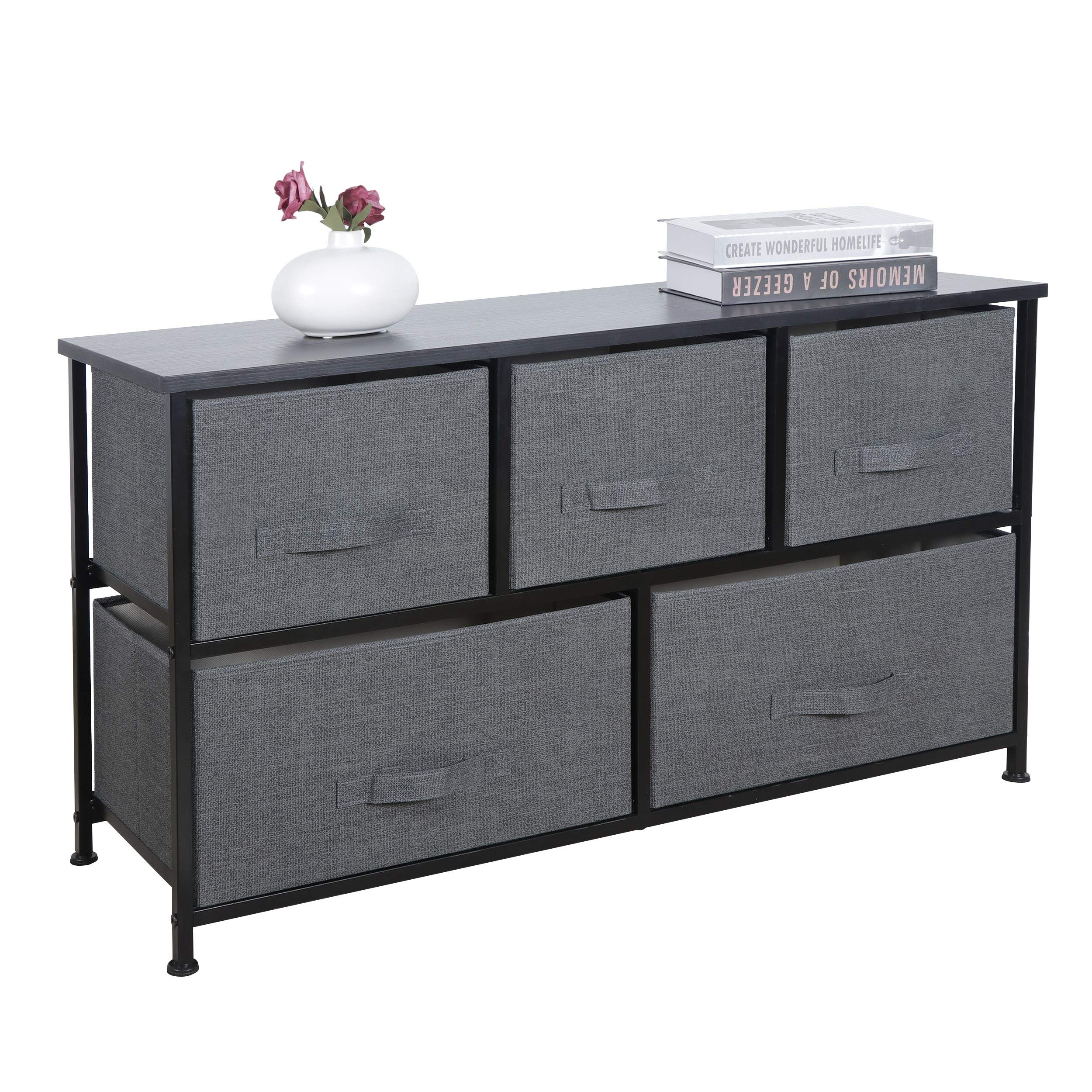 HomGarden Extra Wide Dresser with 6 Drawers, Fabric Storage Tower Organizer Unit with Easy Pull Handle - Perfect for Bedroom, Hallway, Entryway & Closet Organization (Beige, 36