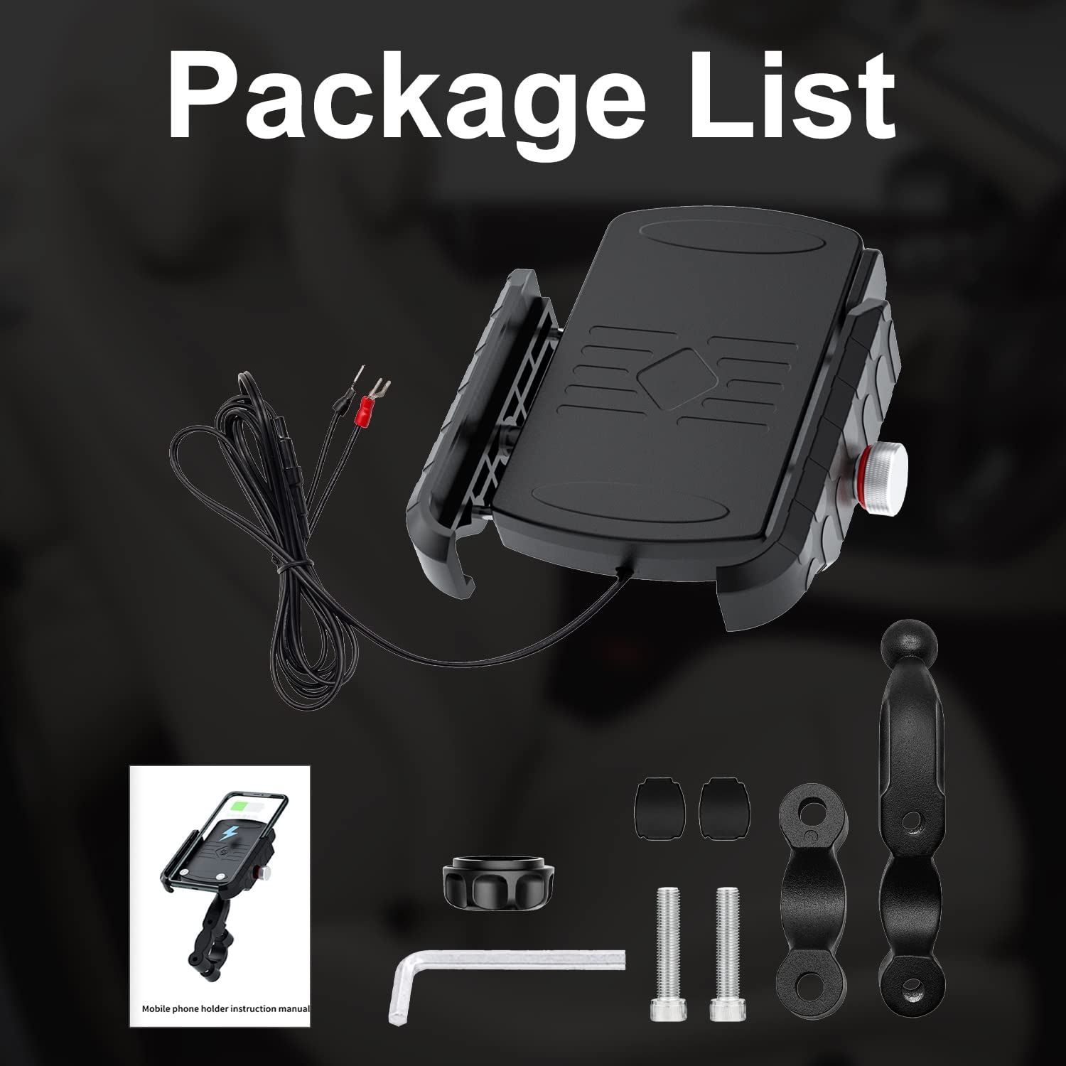 BATIGE 15W Qi Wireless Charger Motorcycle Phone Mount - Waterproof Aluminum Base with USB 2.0 Port & On/Off Switch for 12V/24V Vehicles - Perfect for Harley, Honda, Yamaha & Adventure Riding